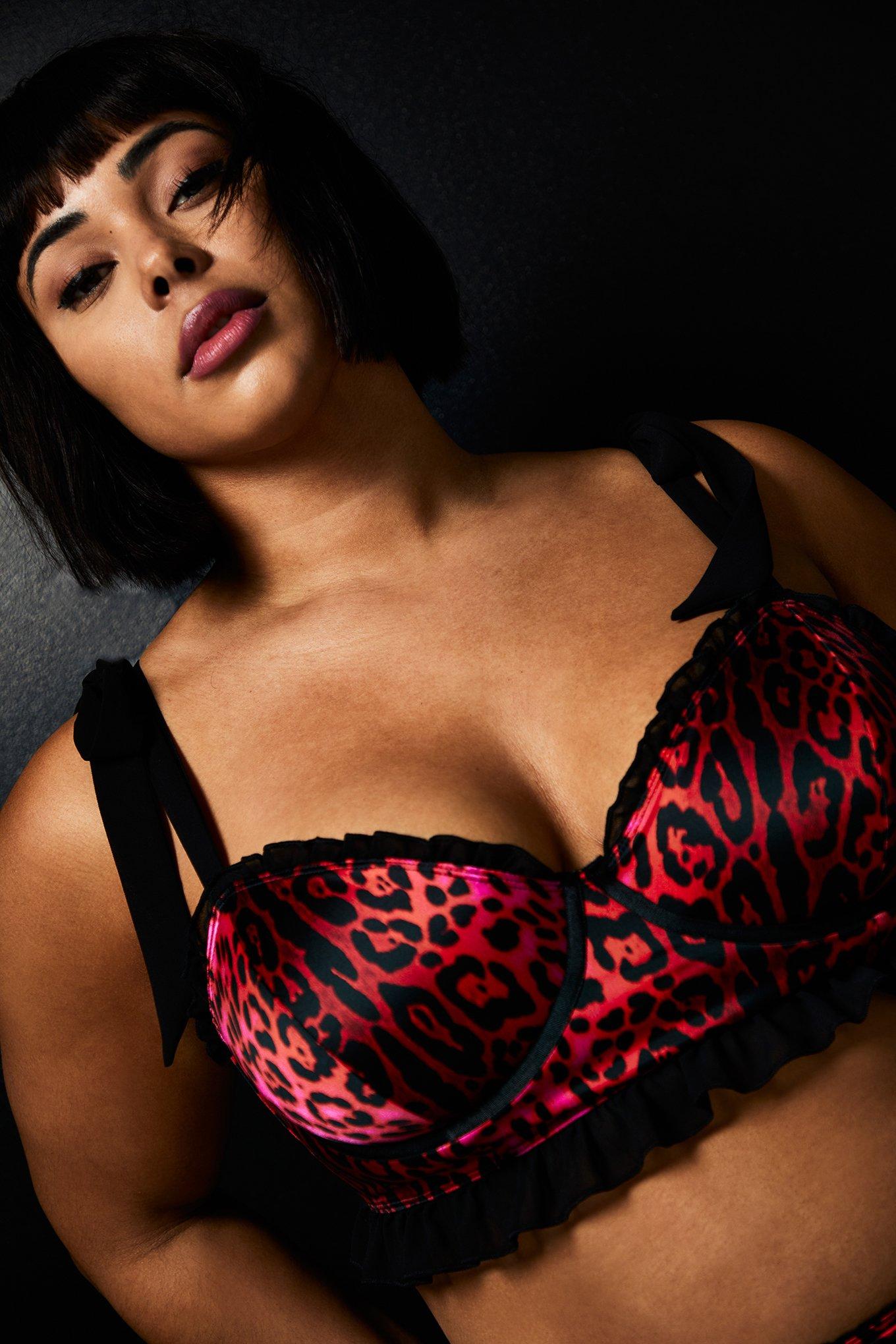Plus Size Betsey Johnson Hot Pink Leopard Satin Underwire Bralette, , hi-res