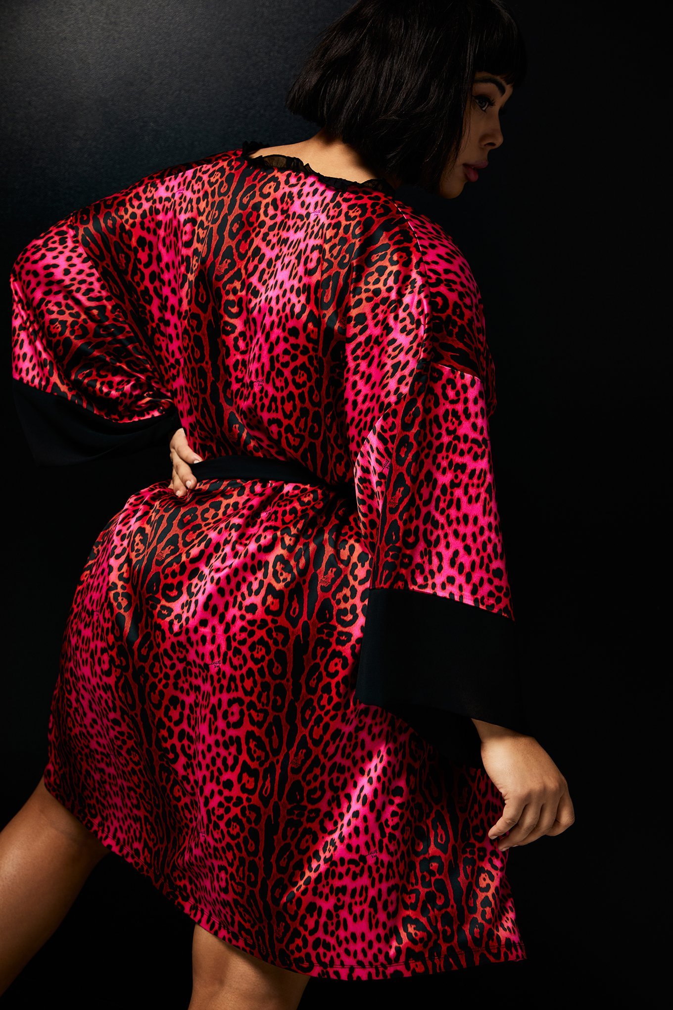 Plus Size - Betsey Johnson Hot Pink Leopard Satin Robe - Torrid