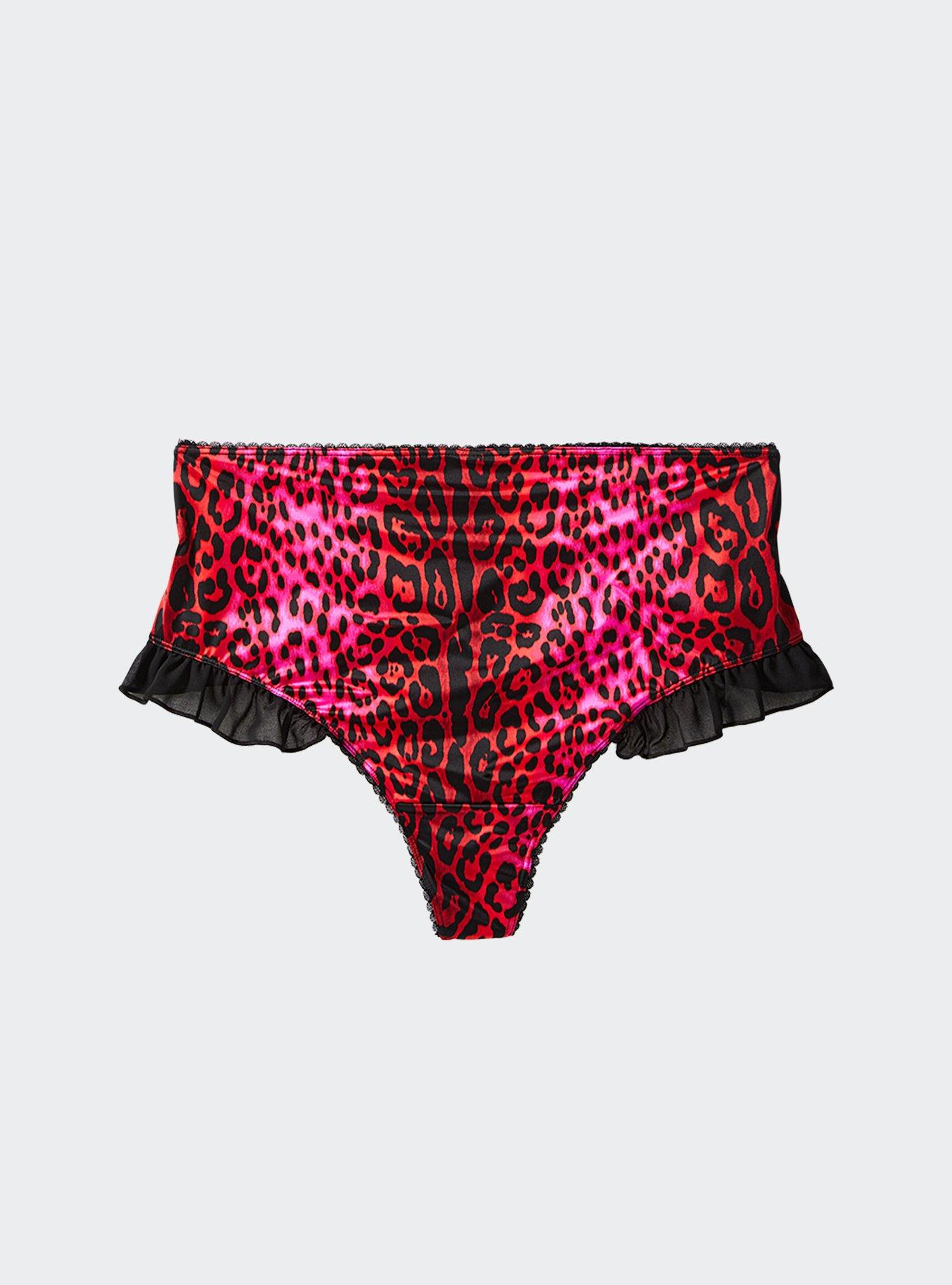 Plus Size - Betsey Johnson Hot Pink Leopard Satin Ruffle Back Slit High  Waist Panty - Torrid