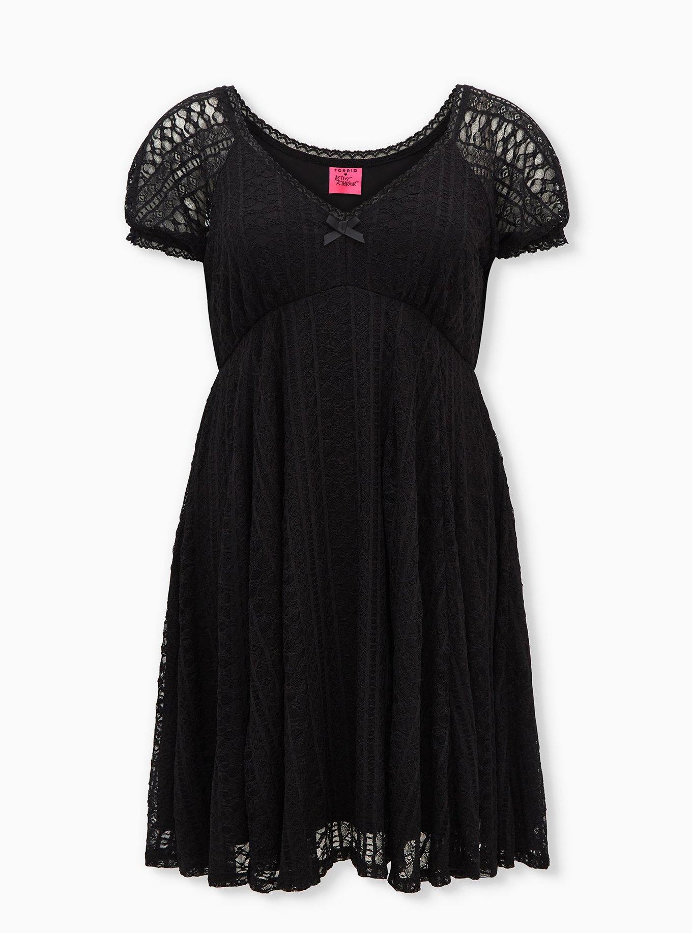 Plus Size - Betsey Johnson Black Lace Puff Sleeve Sweetheart