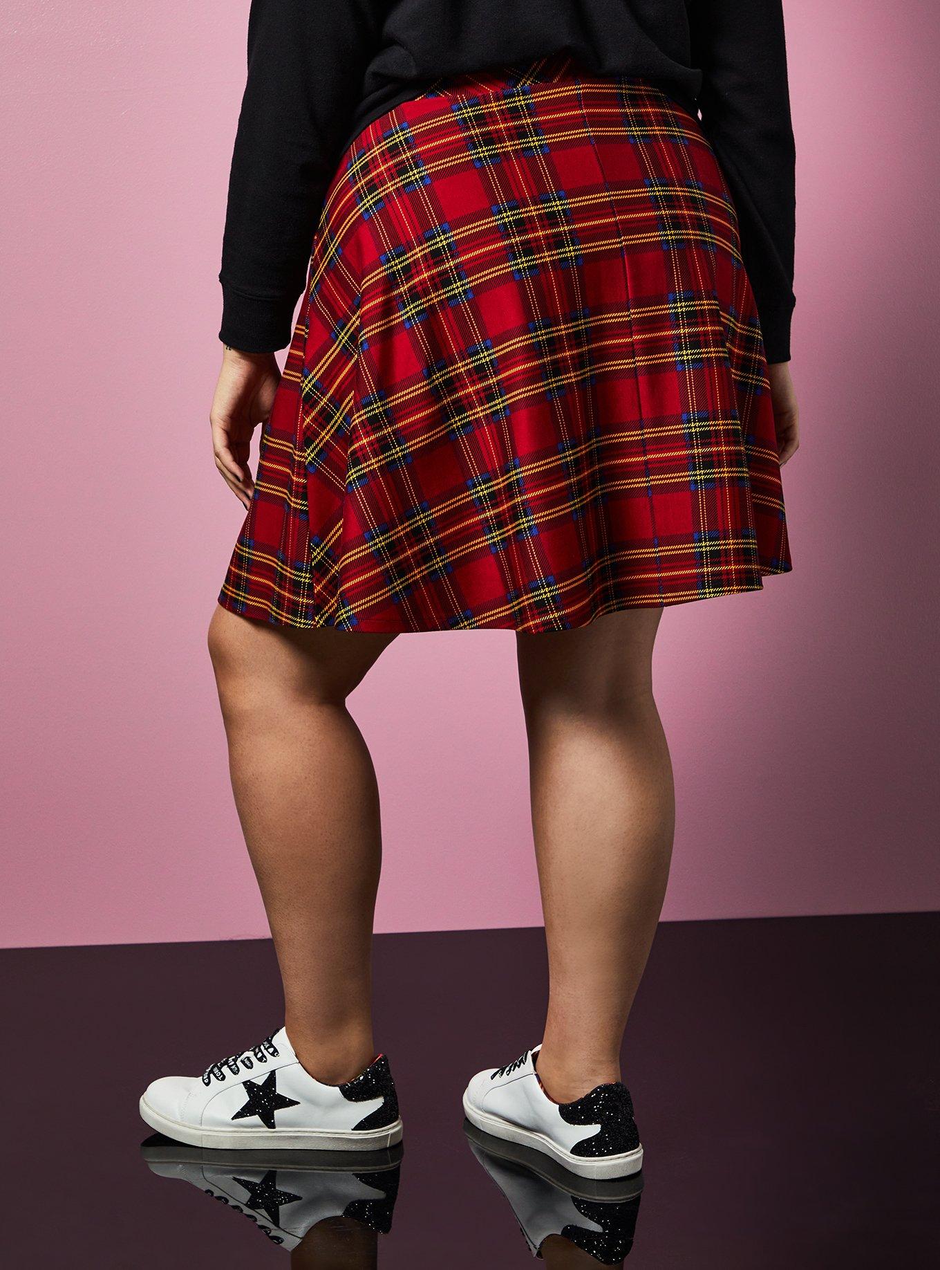 Plus Size Betsey Johnson Red Plaid Ponte Skater Skirt Torrid