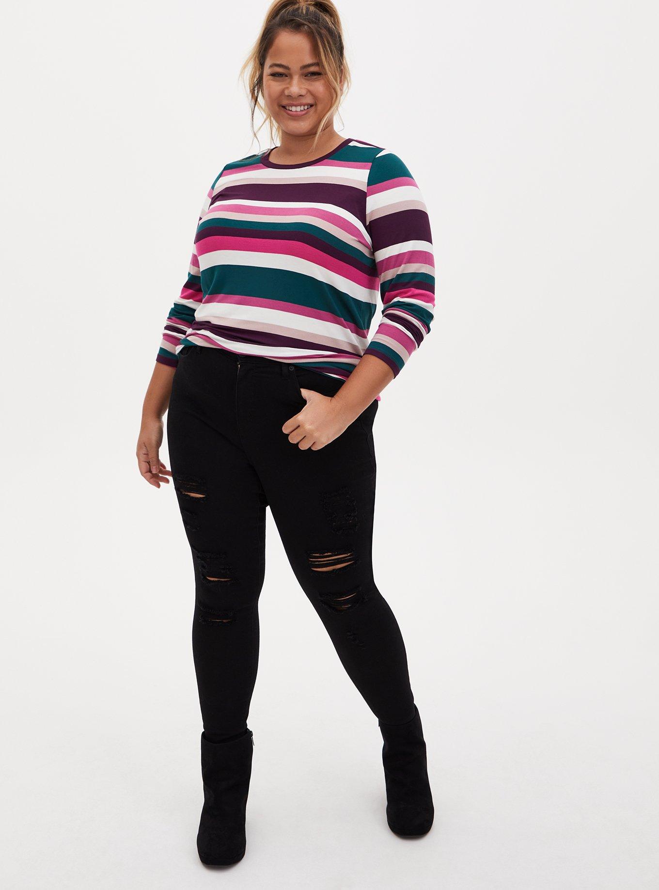 Plus Size - Super Soft Multi Stripe Long Sleeve Tee - Torrid
