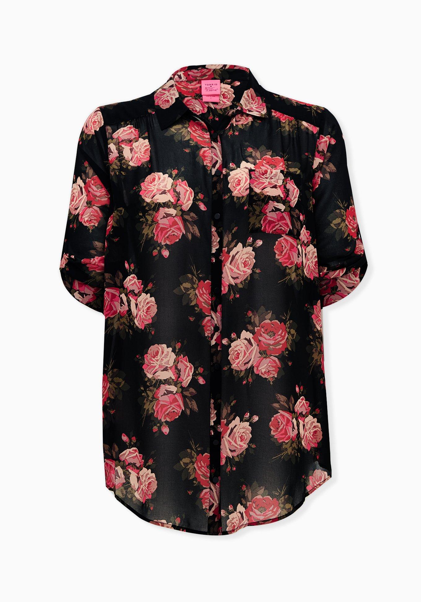 Betsey Johnson pretty floral buy blouse, flowy, lined, size 14