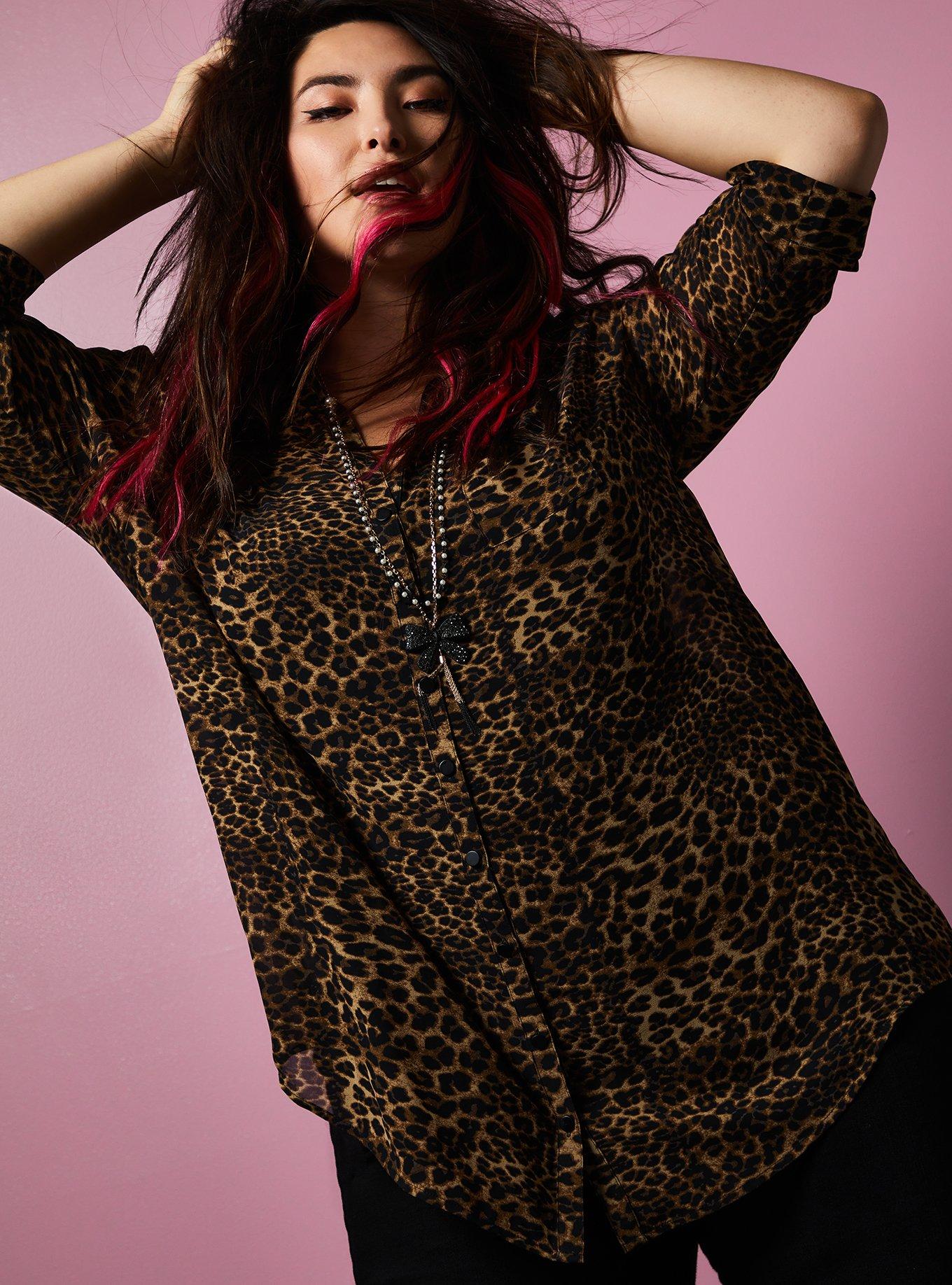 Betsey Johnson Leopard Sheer Chiffon Tunic, LEOPARD, hi-res