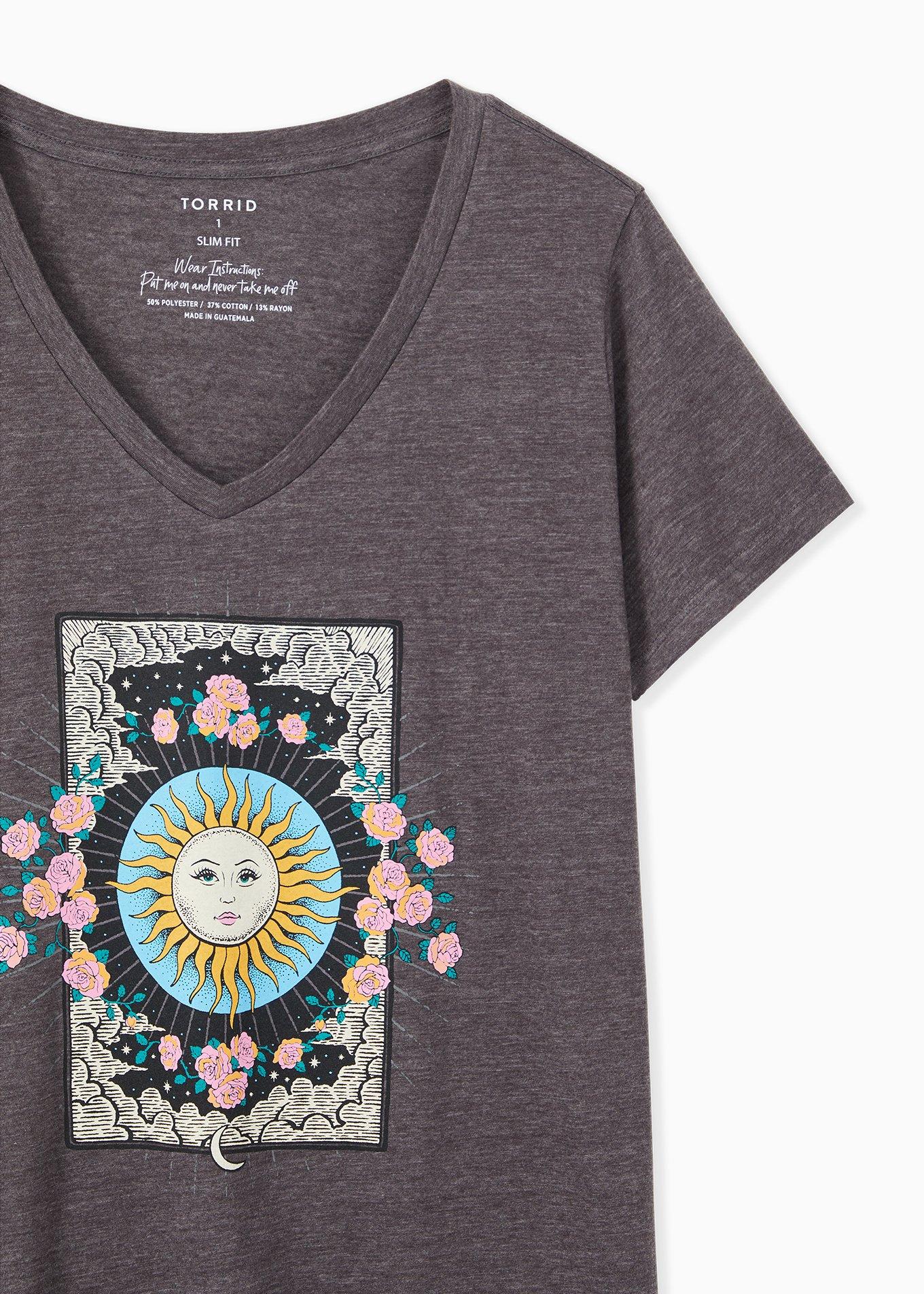 Plus Size Sun & Floral Slim Fit V-Neck Tee - Triblend Jersey Dark Slate Grey , NINE IRON, alternate