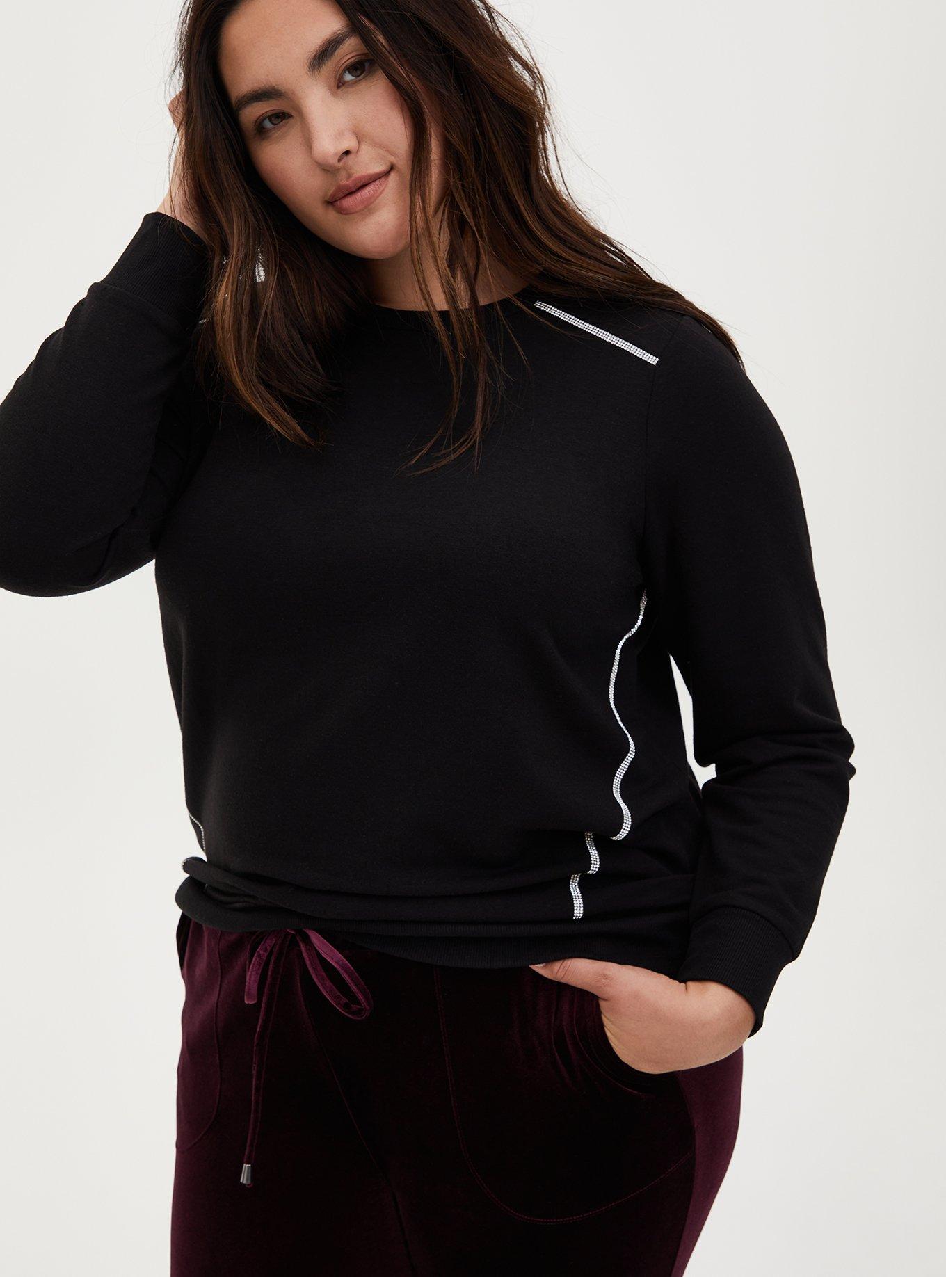 Plus Size Black Fleece Rhinestone Sweatshirt Torrid