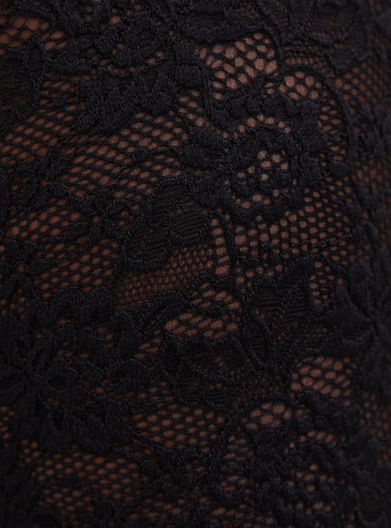 Plus Size Sheer Lace Turtleneck Lettuce Edge Top, DEEP BLACK, alternate