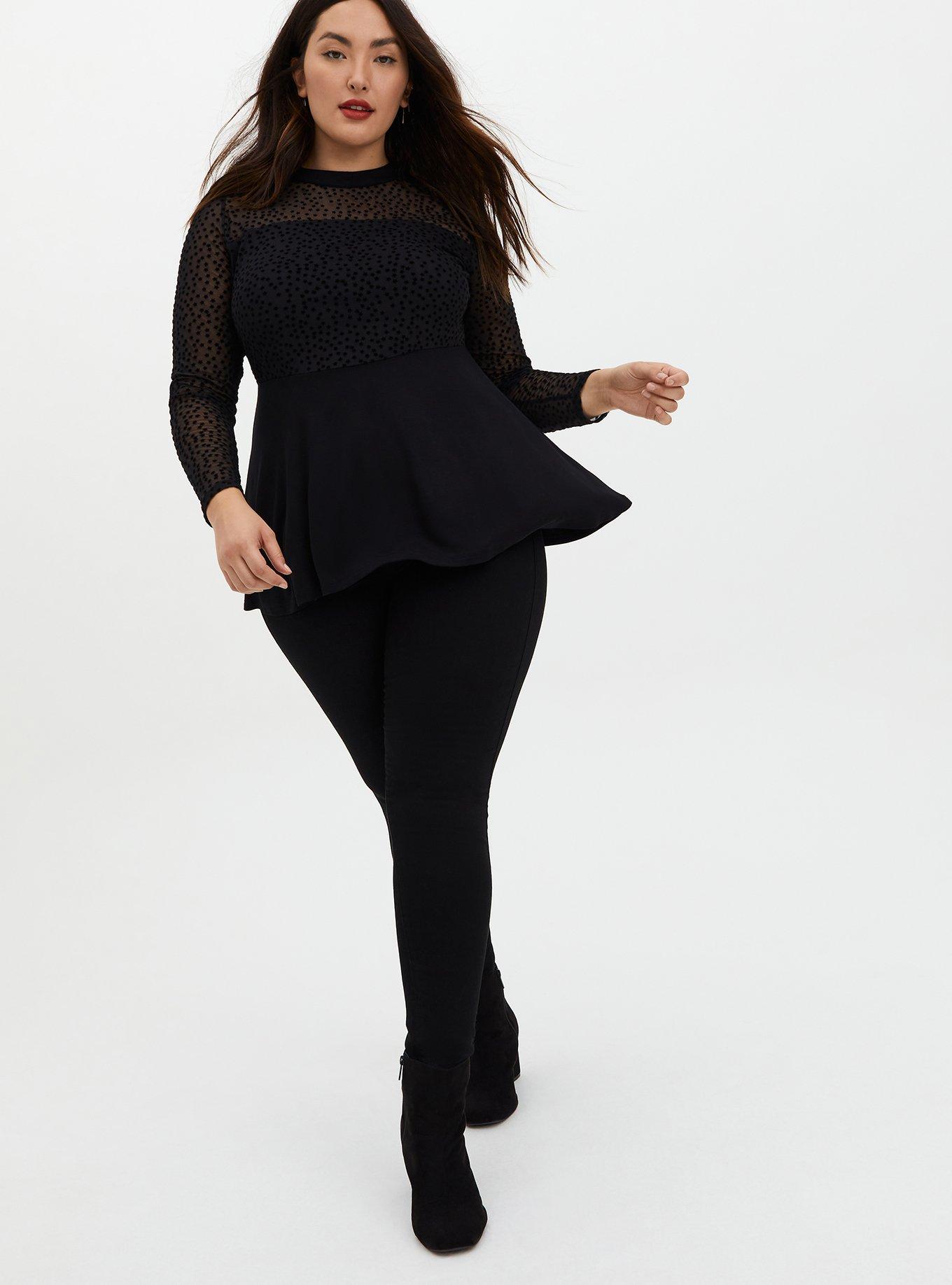 Plus Size - Black Faux Leather Lace-Up Peplum Top - Torrid