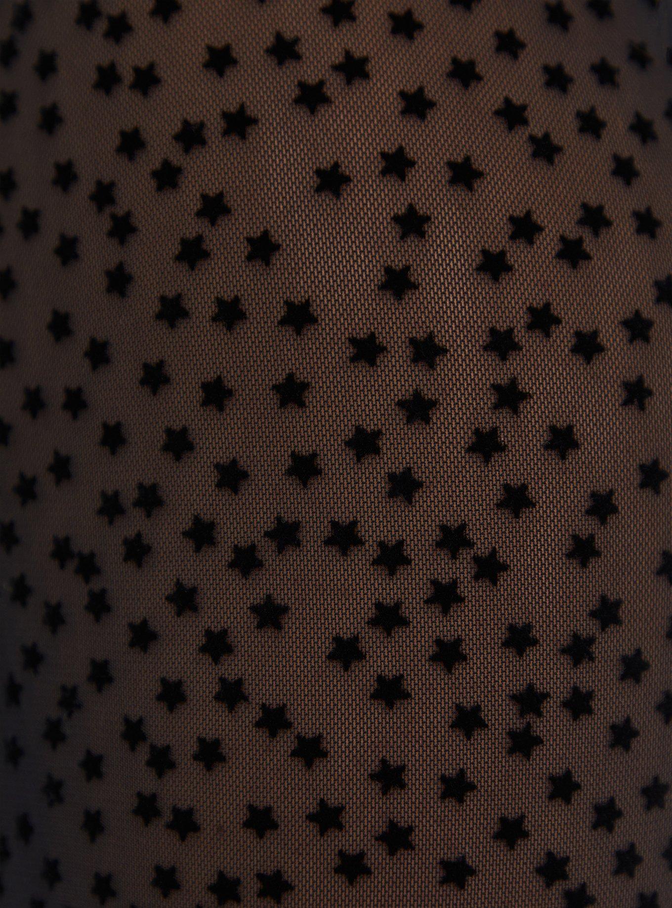 Plus Size Black Star Mesh & Premium Ponte Peplum Top, DEEP BLACK, alternate