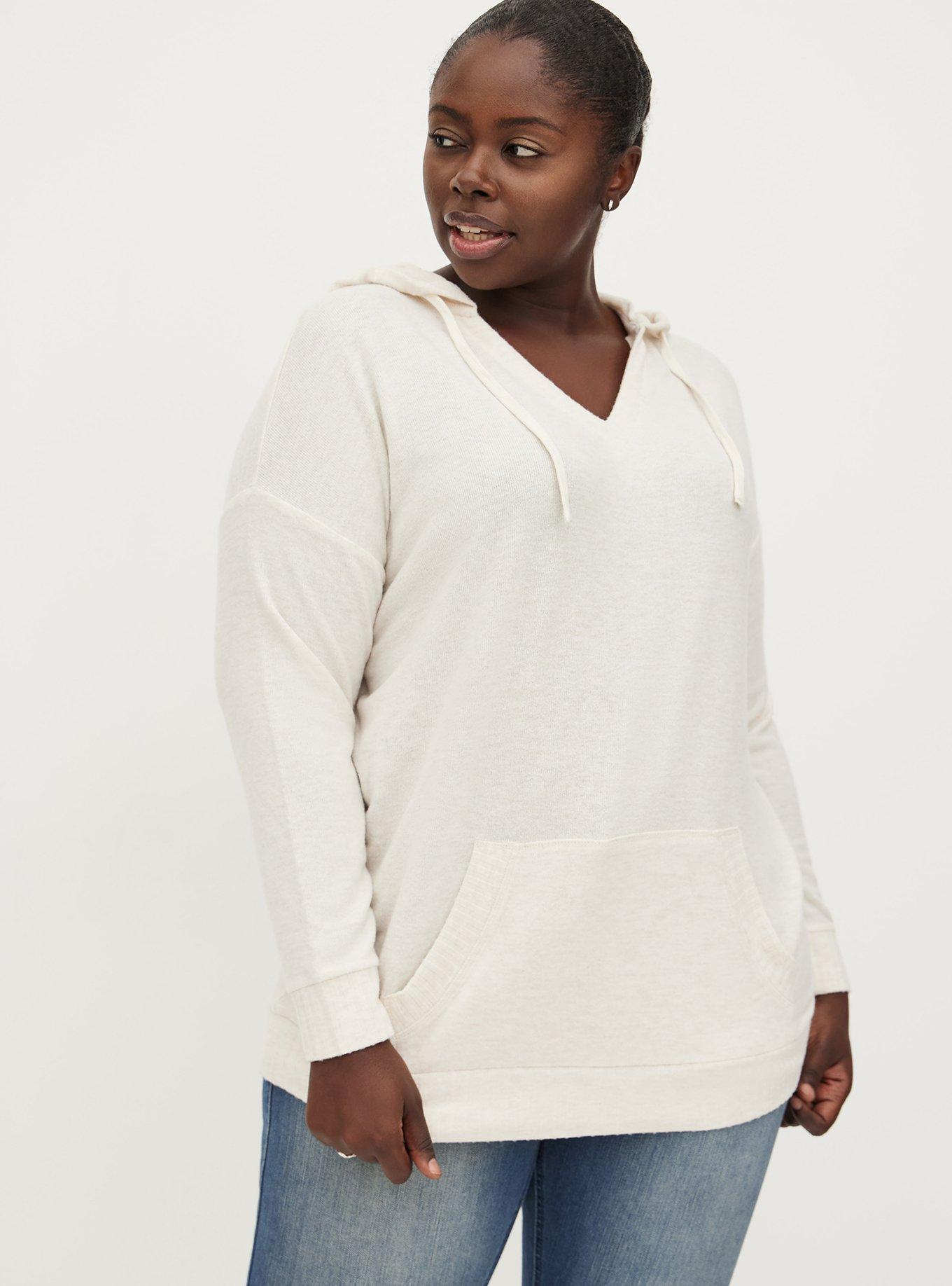 White Plus Size Hooded Tunics Tunic Sweatshirt Plus Size Cowl Neck