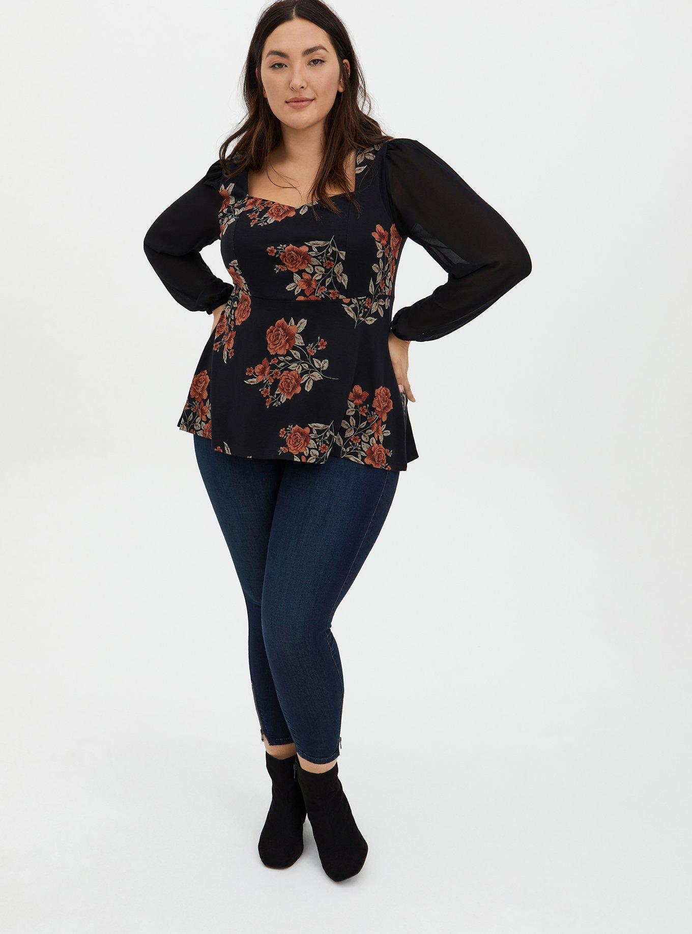 Black floral 2024 peplum top