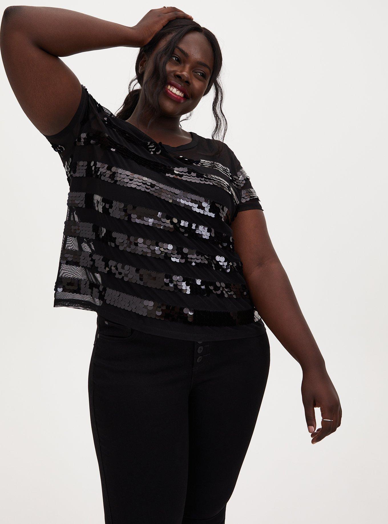 Black sequin plus size tops hotsell