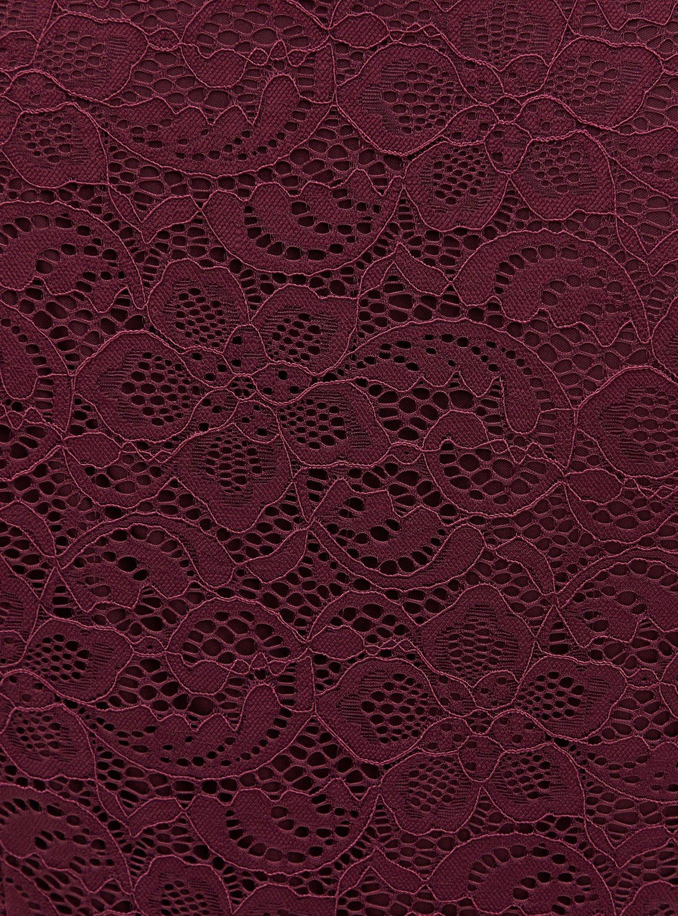 Lace V-Neck Peplum Top, WINETASTING, alternate