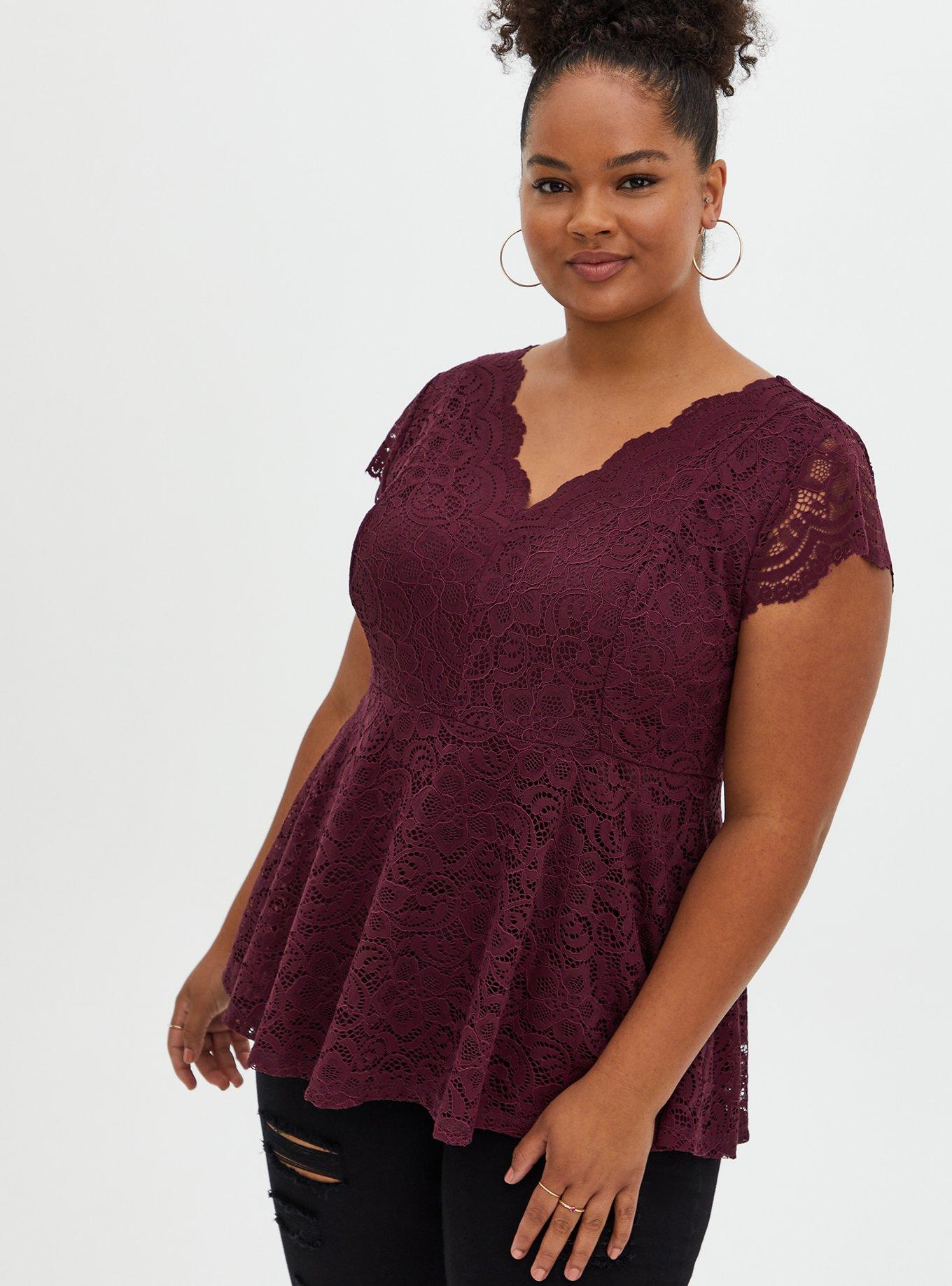 Plus size lace store peplum top