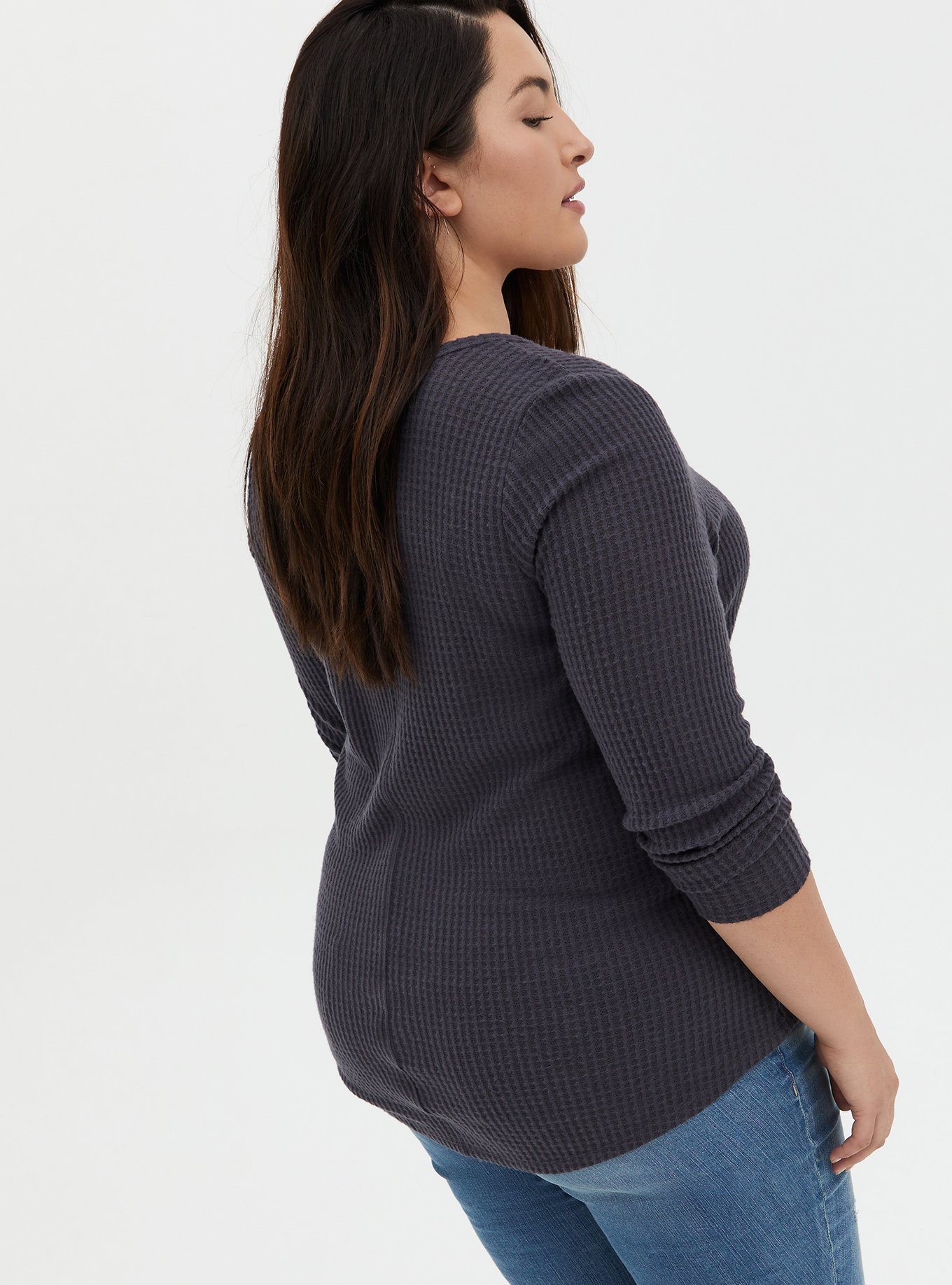 Plus Size - Brushed Waffle Notch Neck Long Sleeve Tee - Torrid