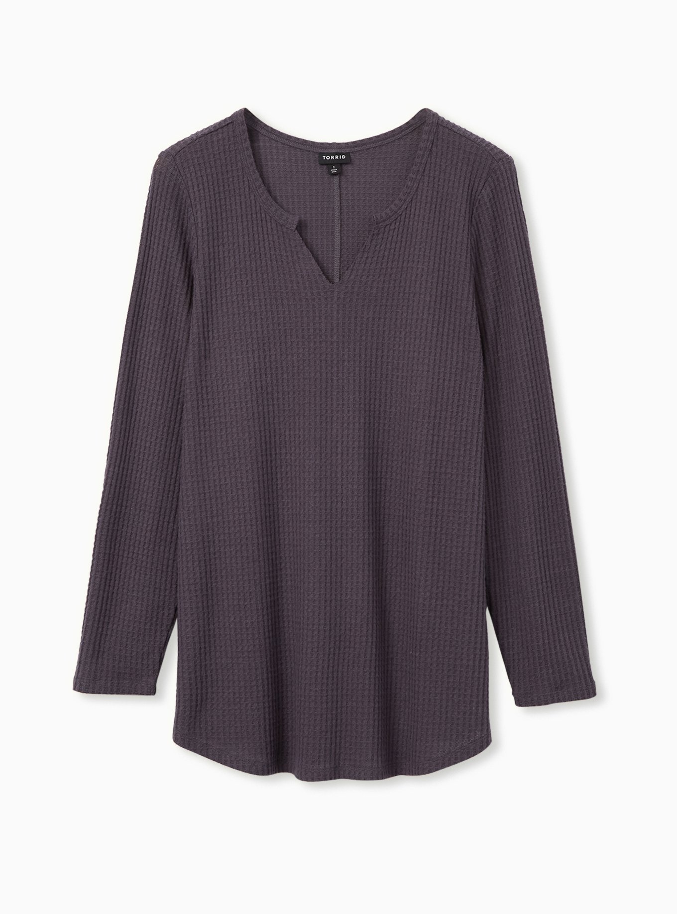 Plus Size - Brushed Waffle Notch Neck Long Sleeve Tee - Torrid