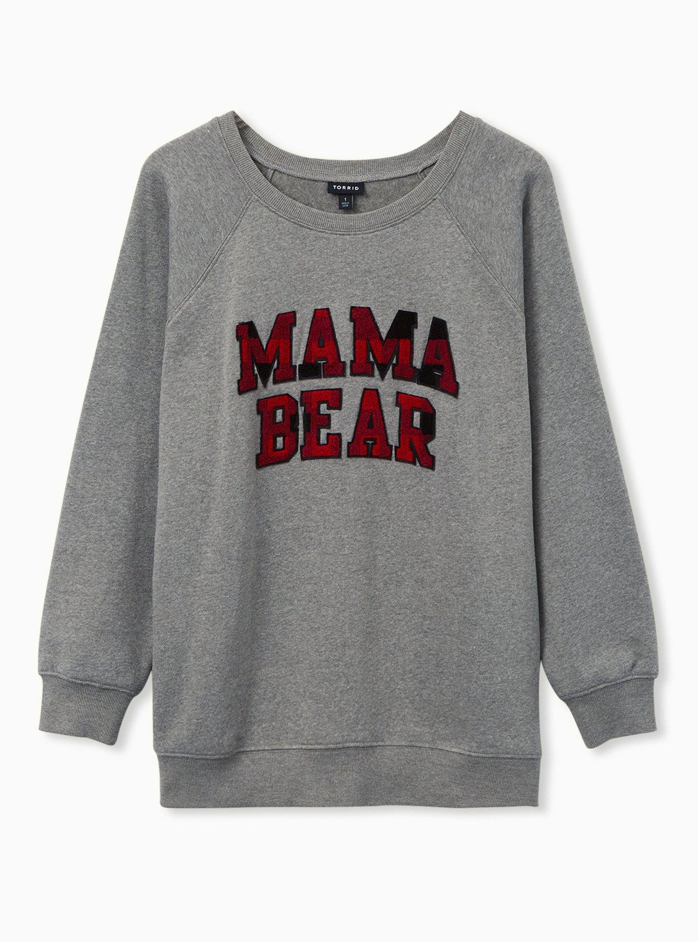 Plus Size Mama Bear Heather Gray Fleece Pullover Sweatshirt, , hi-res