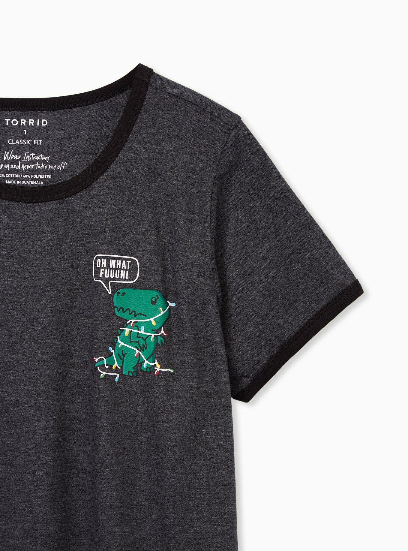 Plus Size Xmas Dino Classic Fit Ringer Tee - Slub Jersey Charcoal Grey, CHARCOAL GREY, alternate