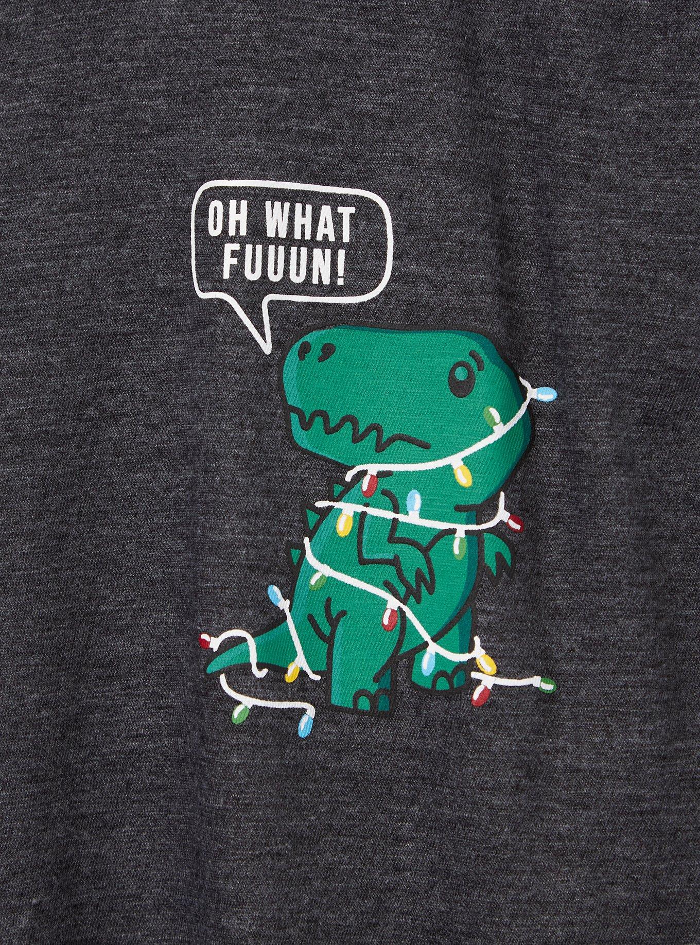 Plus Size Xmas Dino Classic Fit Ringer Tee - Slub Jersey Charcoal Grey, CHARCOAL GREY, alternate