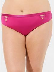 Plus Size Microfiber Lattice Thong Panty, FUCHSIA RED, alternate
