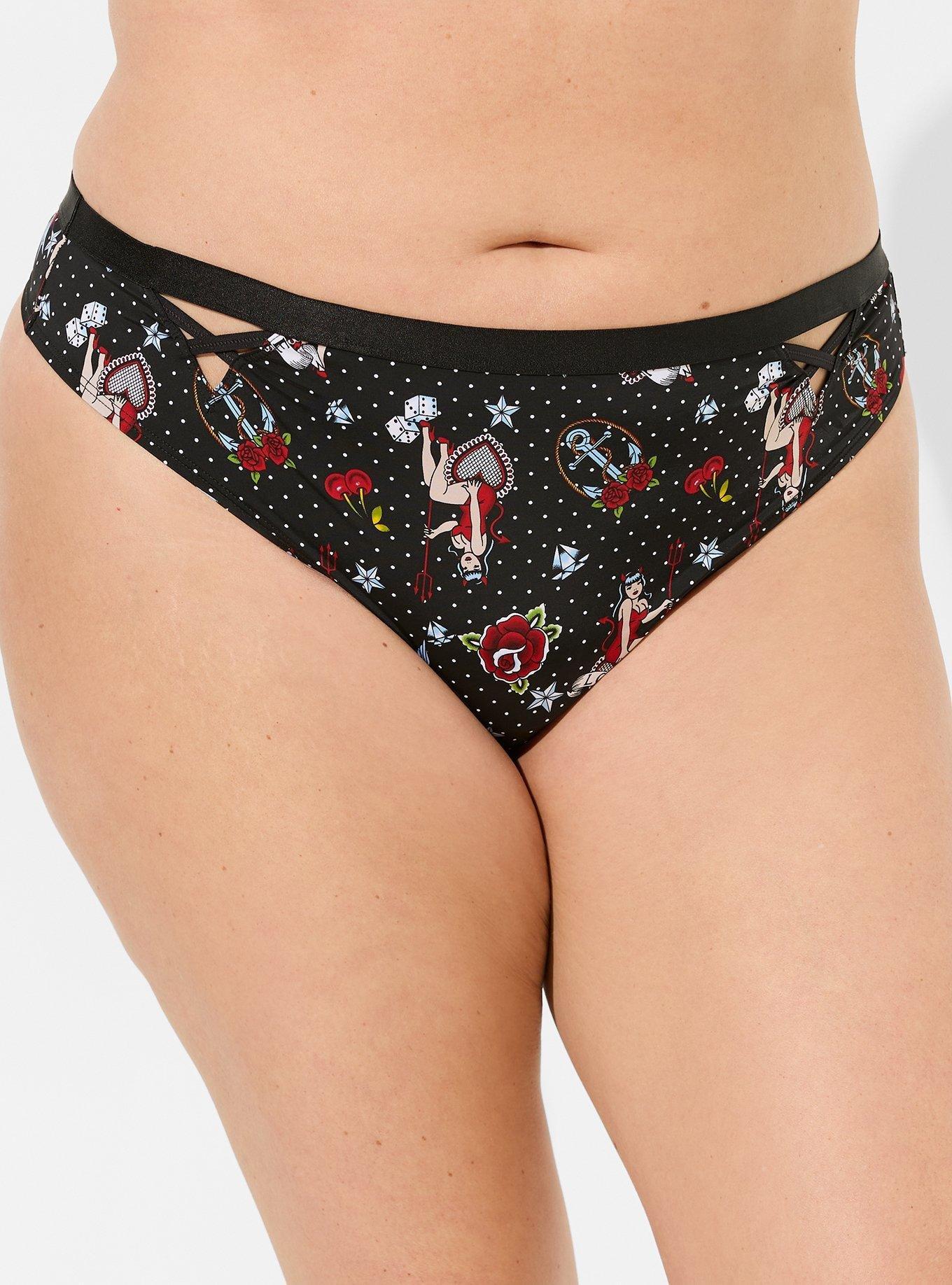 Microfiber Lattice Thong Panty, LOVERS TATTOO RICH BLACK, alternate