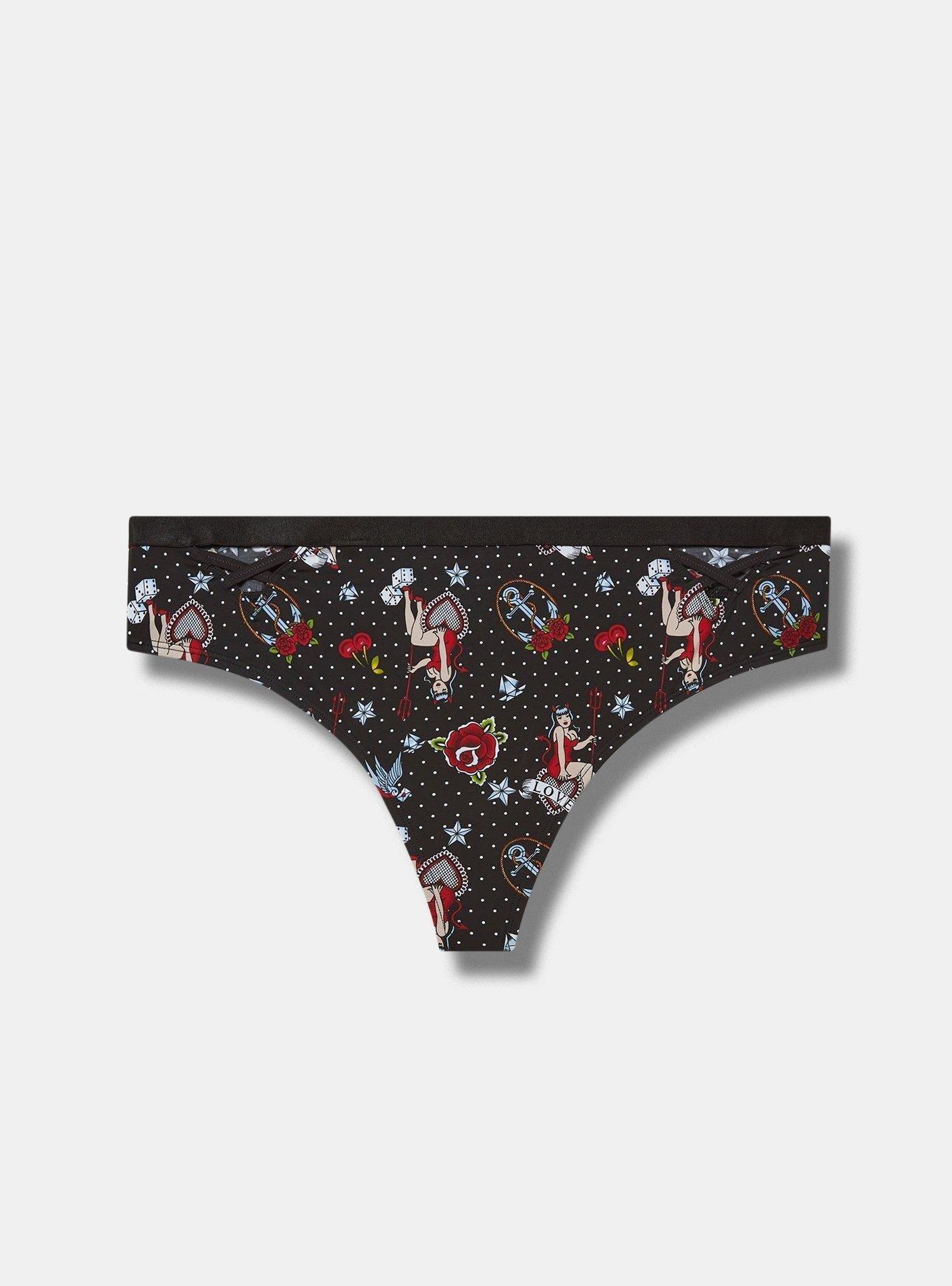 Microfiber Lattice Thong Panty, LOVERS TATTOO RICH BLACK, hi-res