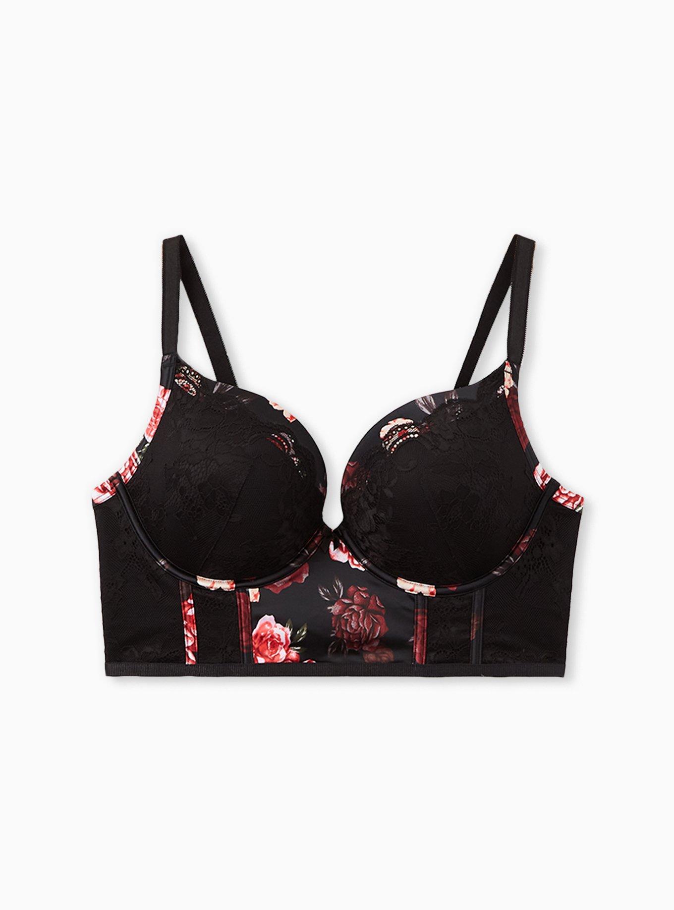 New Victoria's Secret PINK Black Tropical Floral Lace T-Back Push Up  Bralette S