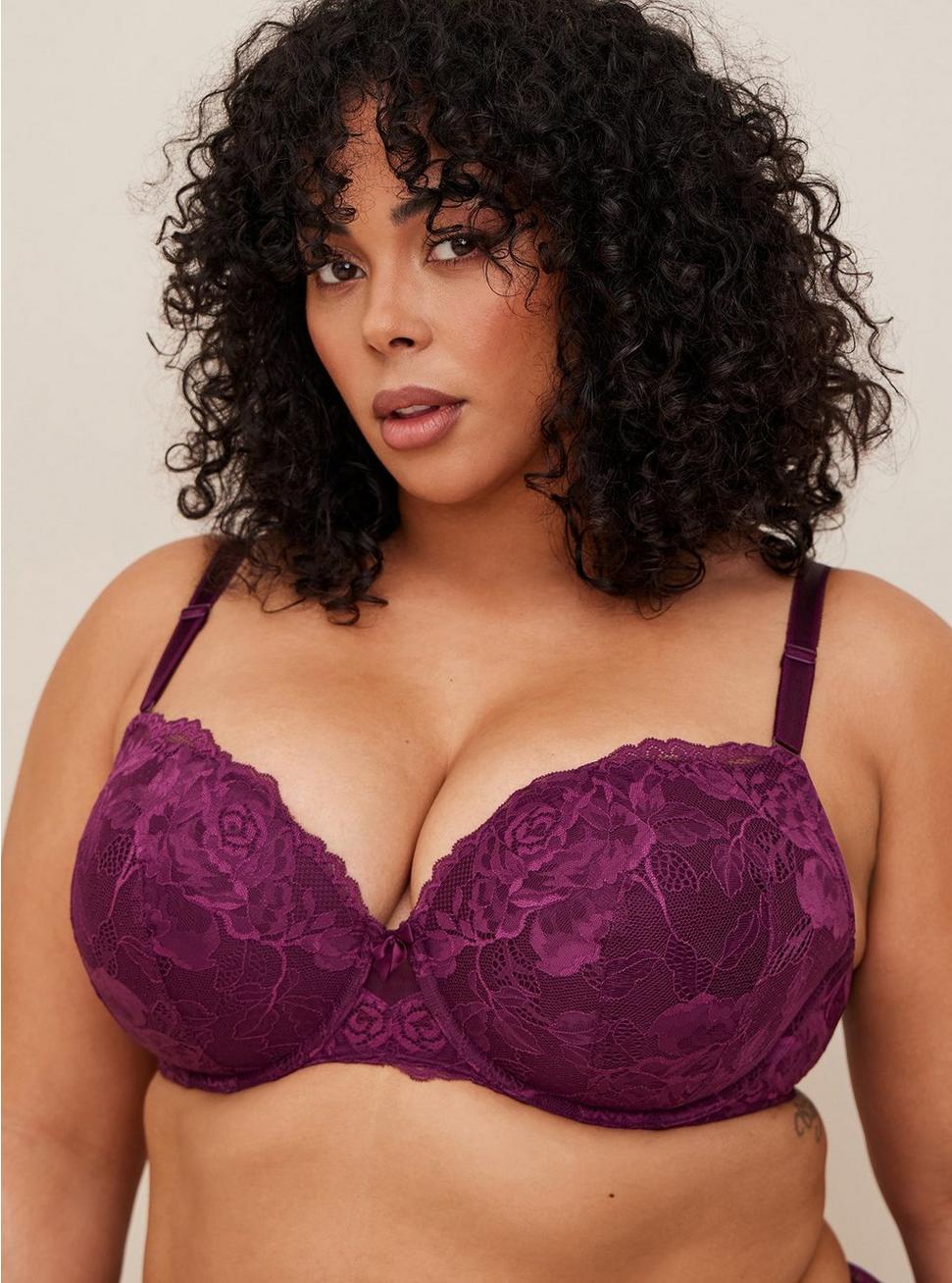 T-Shirt Push-Up Floral Lace 360° Back Smoothing® Bra, POTENT PURPLE, hi-res