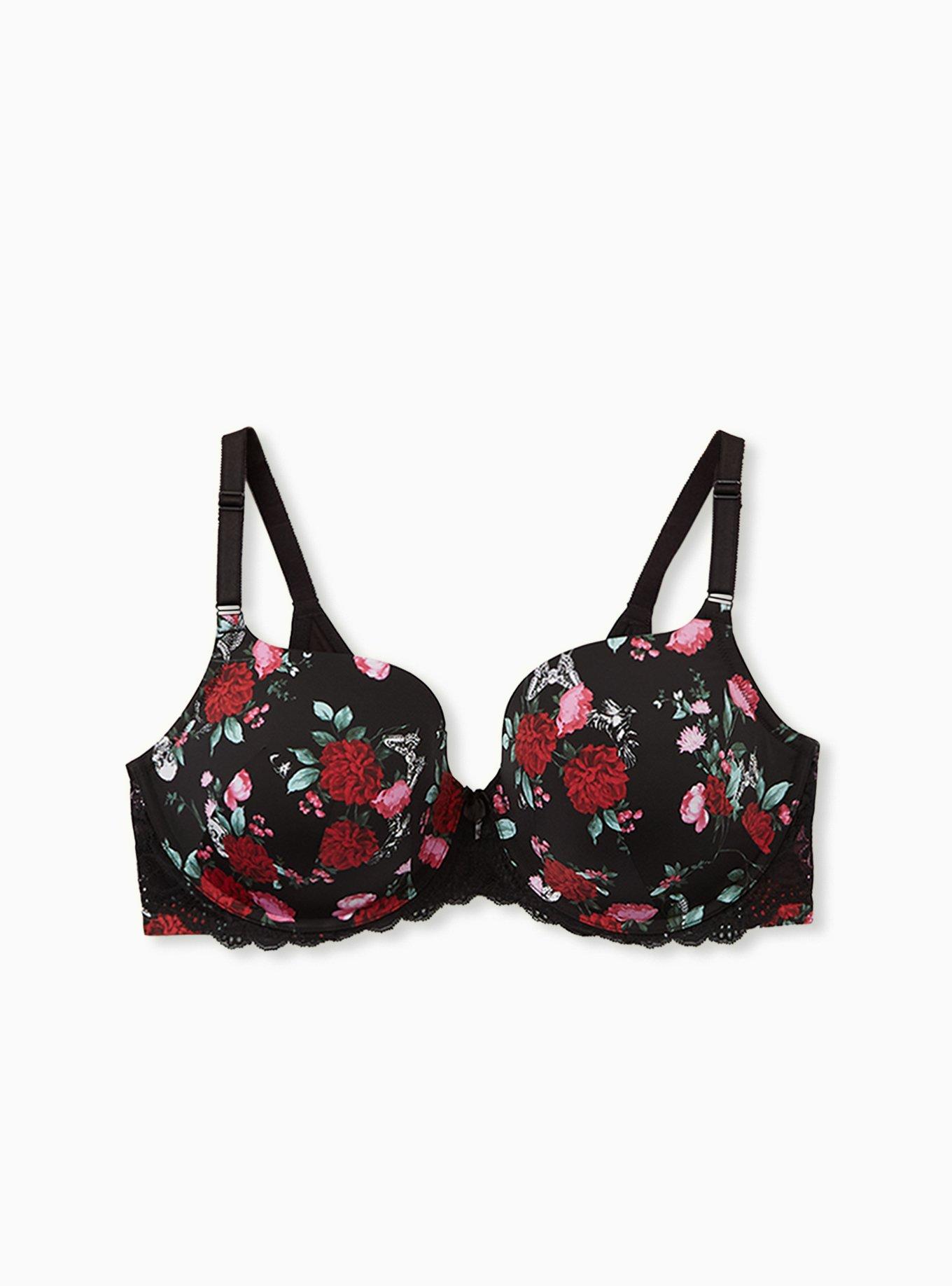 Plus Size - Black Floral 360° Back Smoothing™ Lightly Lined T-Shirt Bra ...