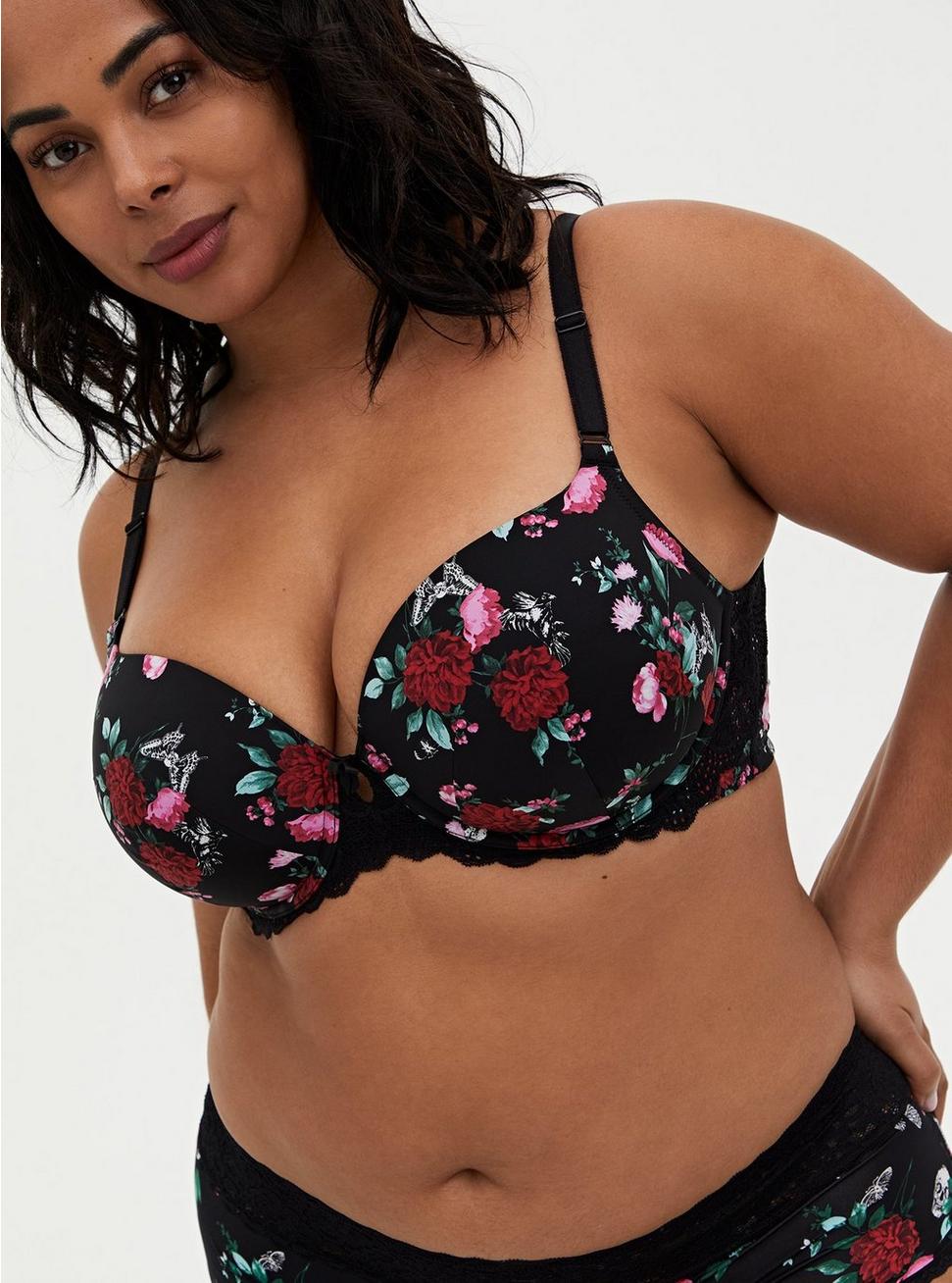 Plus Size - Black Floral 360° Back Smoothing™ Lightly Lined T