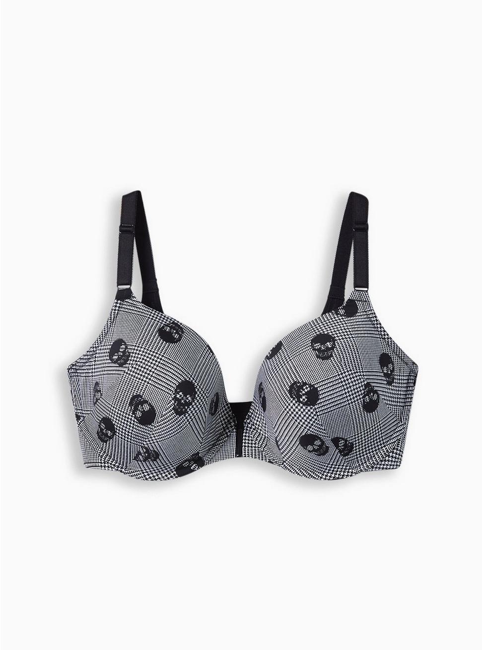 T-Shirt Lightly Lined Print Front Close 360° Back Smoothing® Bra, SKULL ON PLAID WHITE, hi-res