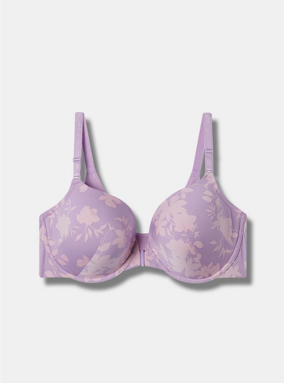 T-Shirt Lightly Lined Print Front Close 360° Back Smoothing® Bra, SILHOUETTE SHADOW FLORAL PURPLE, hi-res
