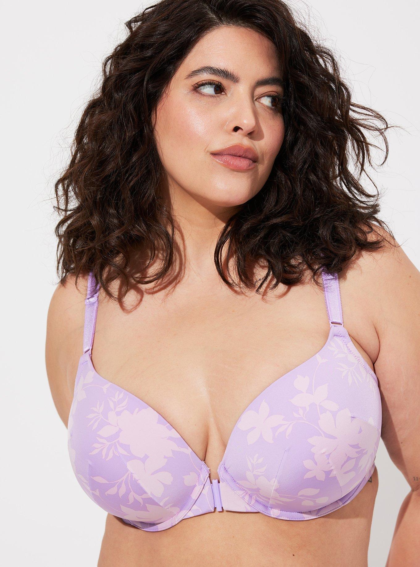 Plus Size Bras for Women Front Close Sport Bra Floral Lace Underwire Bra  Wireless Sleep Bras (Purple, 38) at  Women's Clothing store