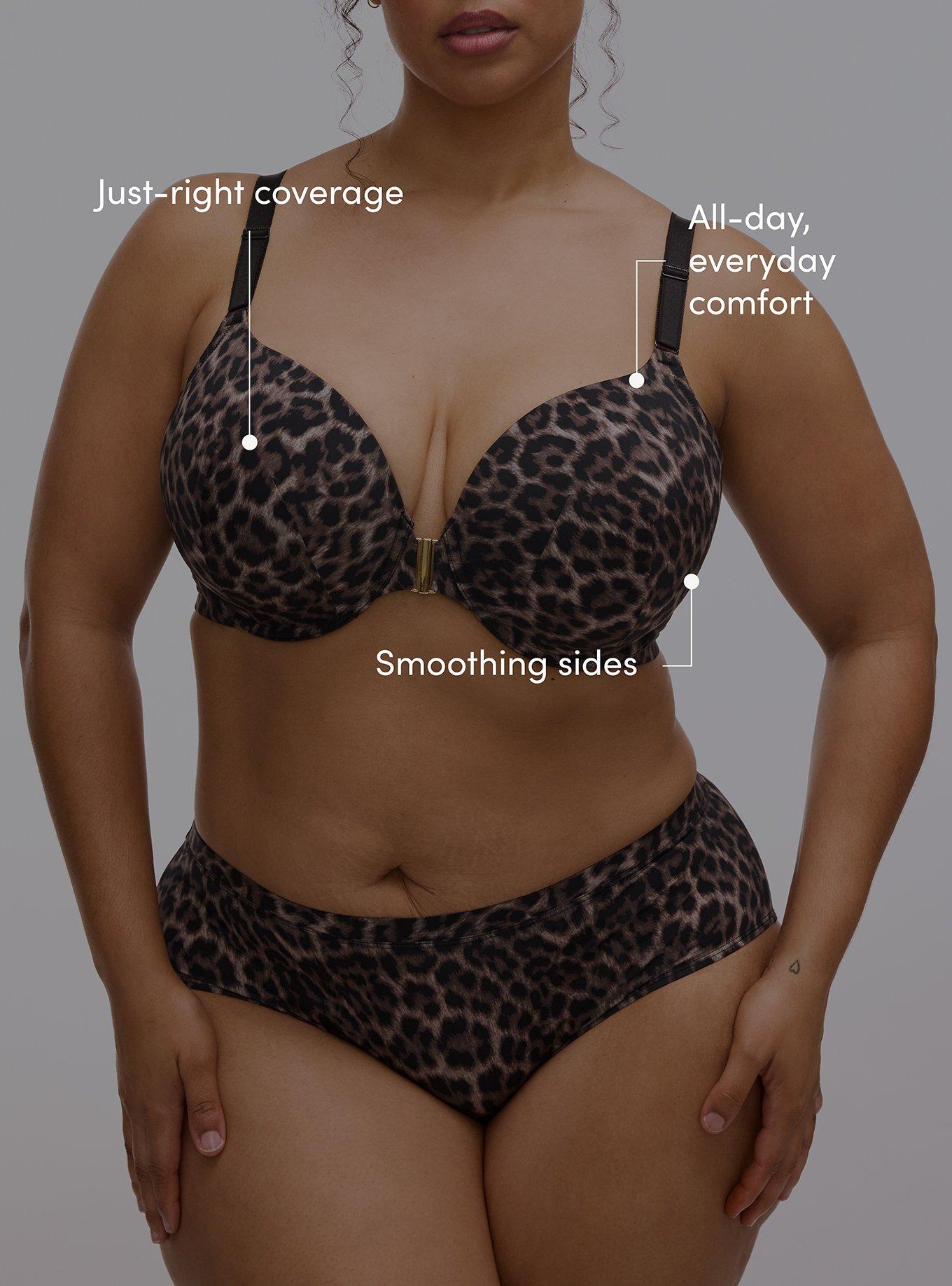 Plus Size Perfect Coverage Lightly Lined Smooth Front-Close Bra, ON THE PROWL LEOPARD BROWN, alternate
