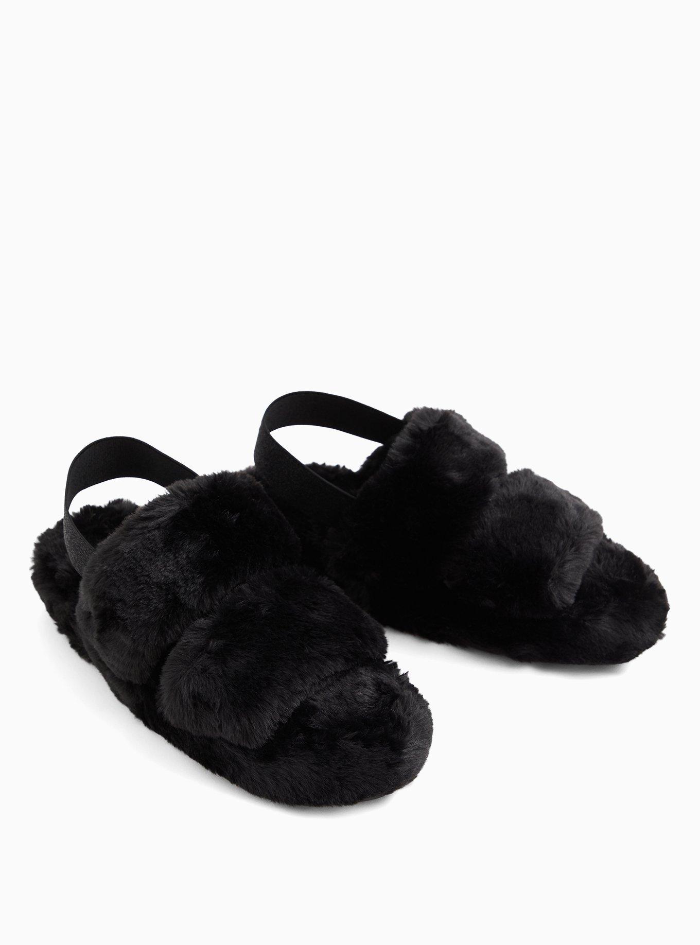 Faux Fur Dual Strap Slipper (WW), BLACK, alternate