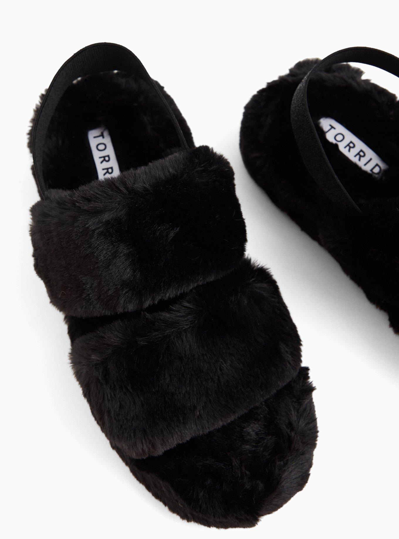 Faux Fur Dual Strap Slipper (WW), BLACK, alternate