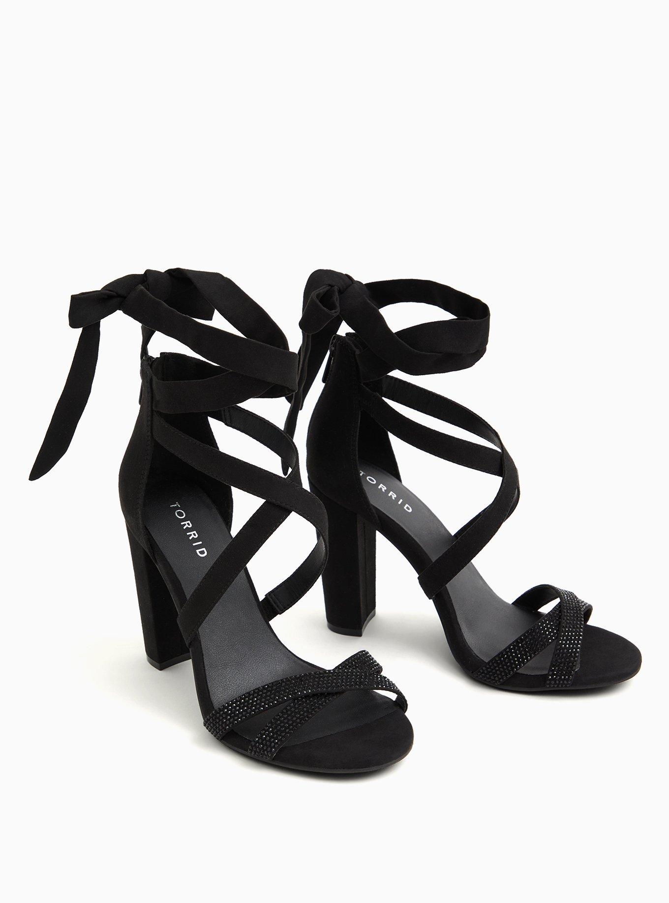 Rhinestone Ankle Wrap Tapered Heel (WW), BLACK, alternate