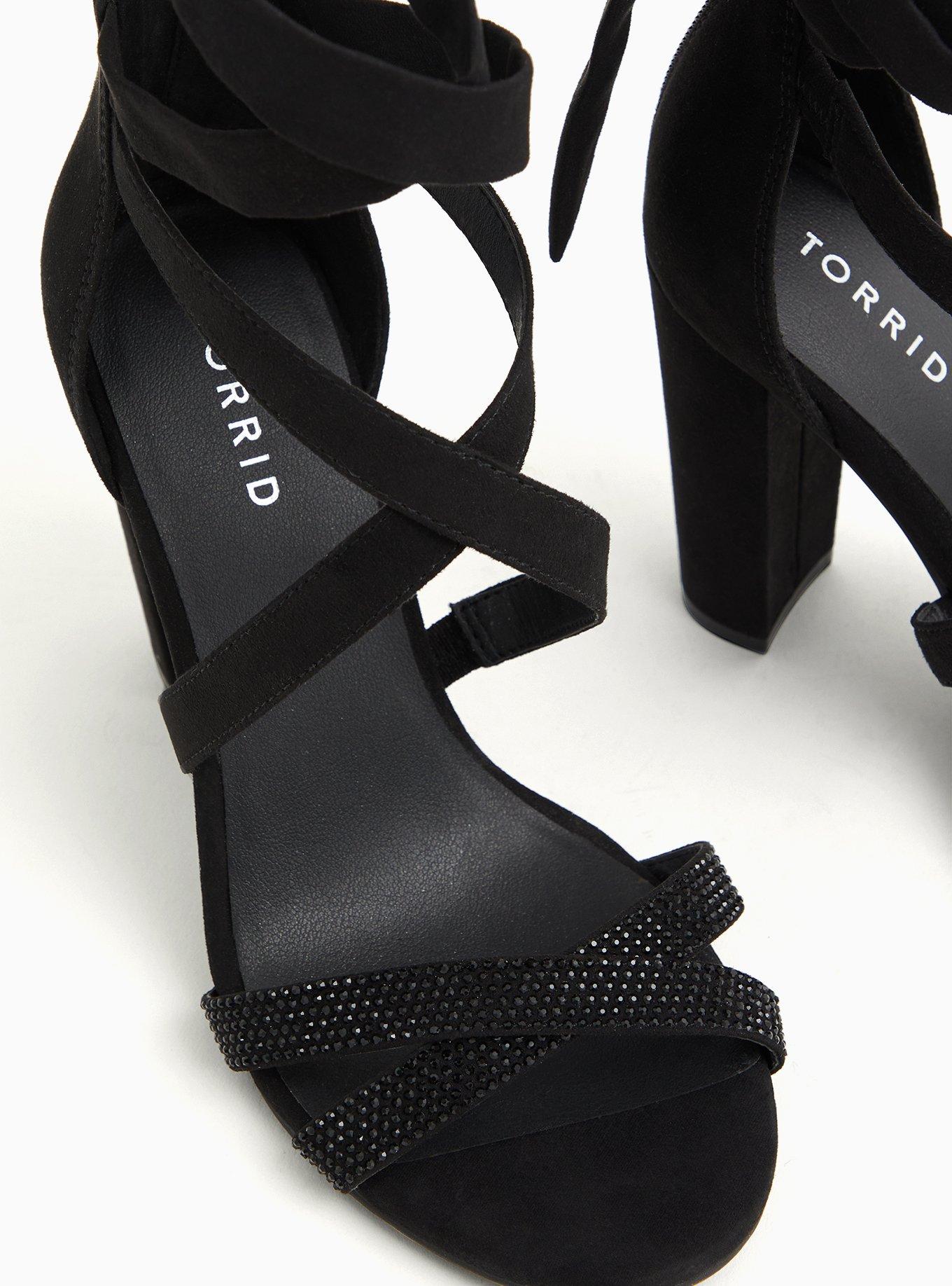 Rhinestone Ankle Wrap Tapered Heel (WW), BLACK, alternate