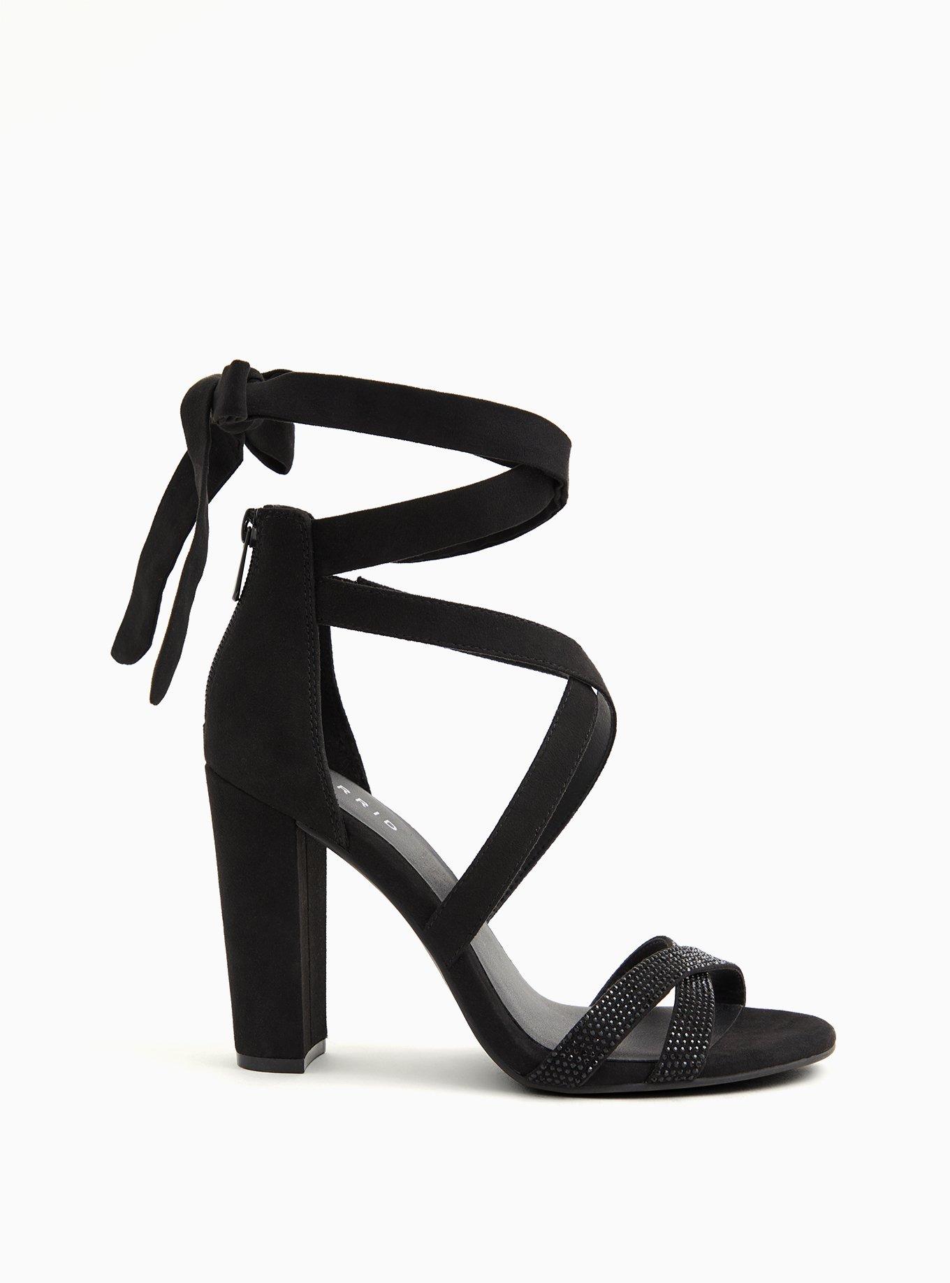 Rhinestone Ankle Wrap Tapered Heel (WW), BLACK, hi-res