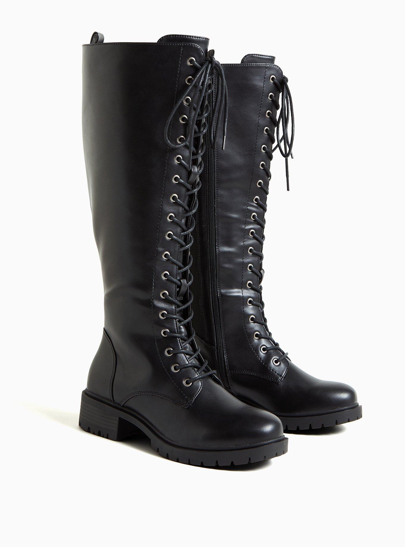 Plus Size - Faux Leather Double Buckle Lace-Up Knee Boot (WW) - Torrid