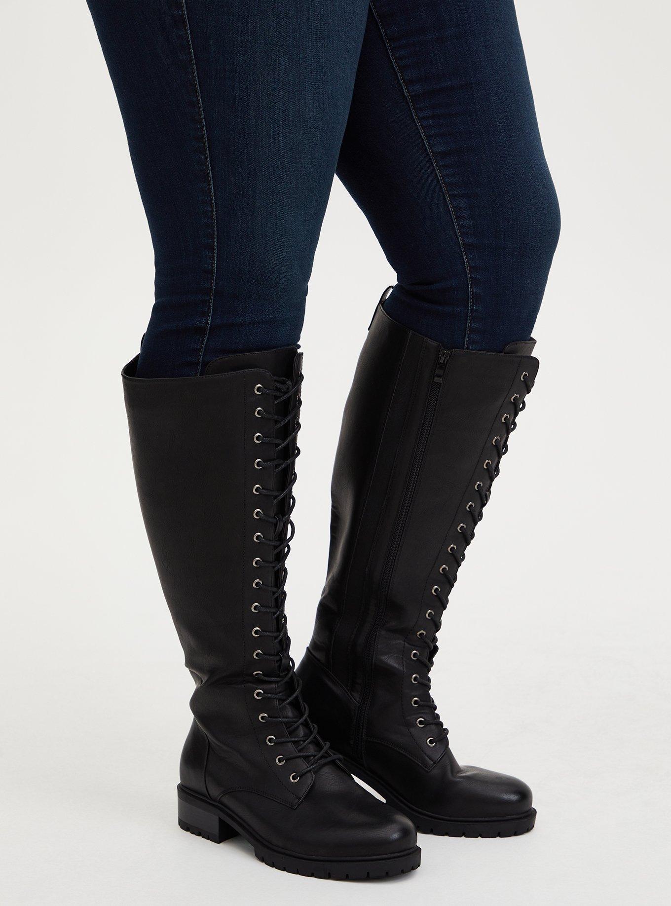 70s Black Leather Lace Up Knee High Boots