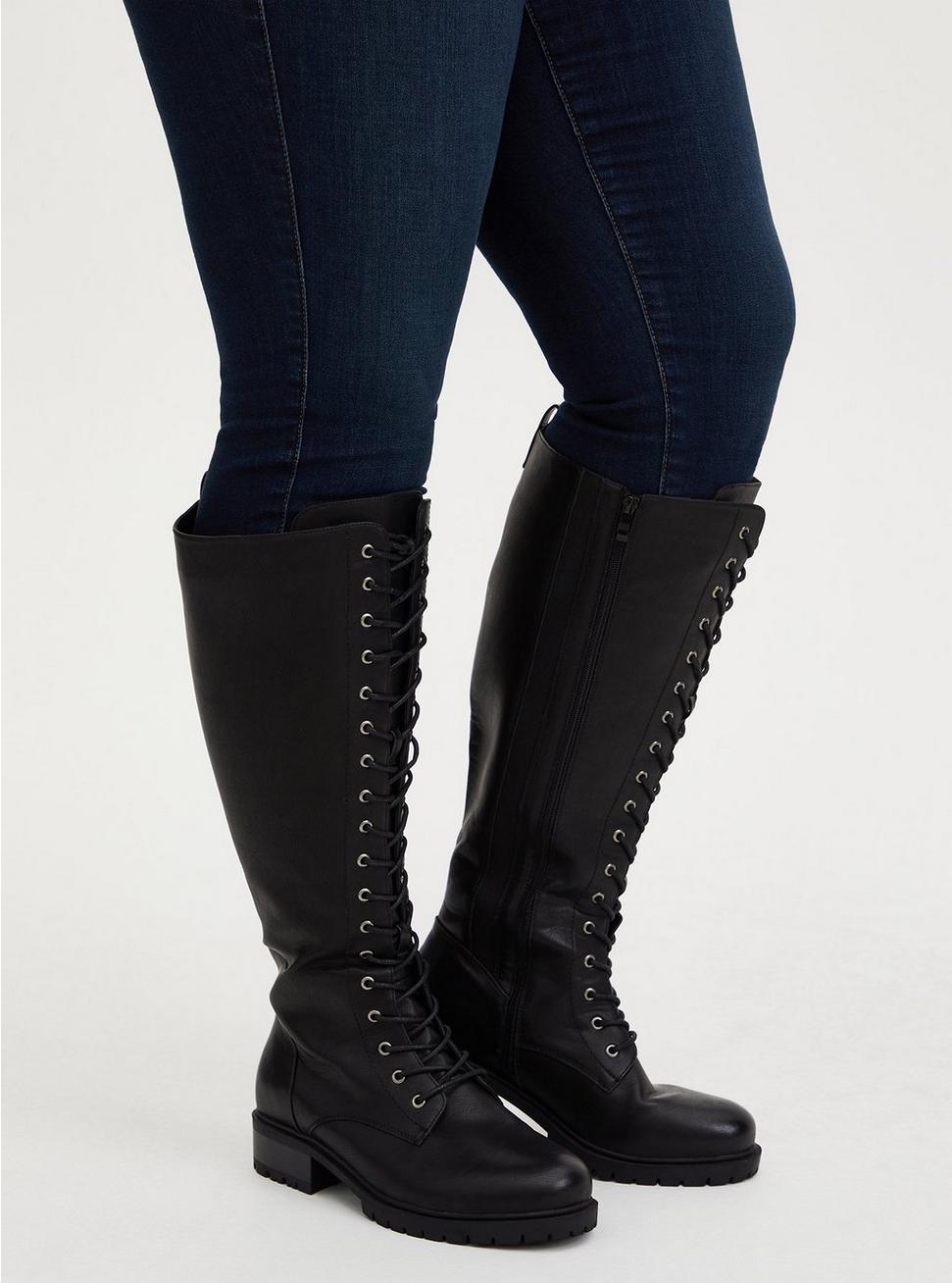 Dislocatie vloeistof ophouden Plus Size - Black Faux Leather Lace-Up Knee-High Combat Boot (WW) - Torrid