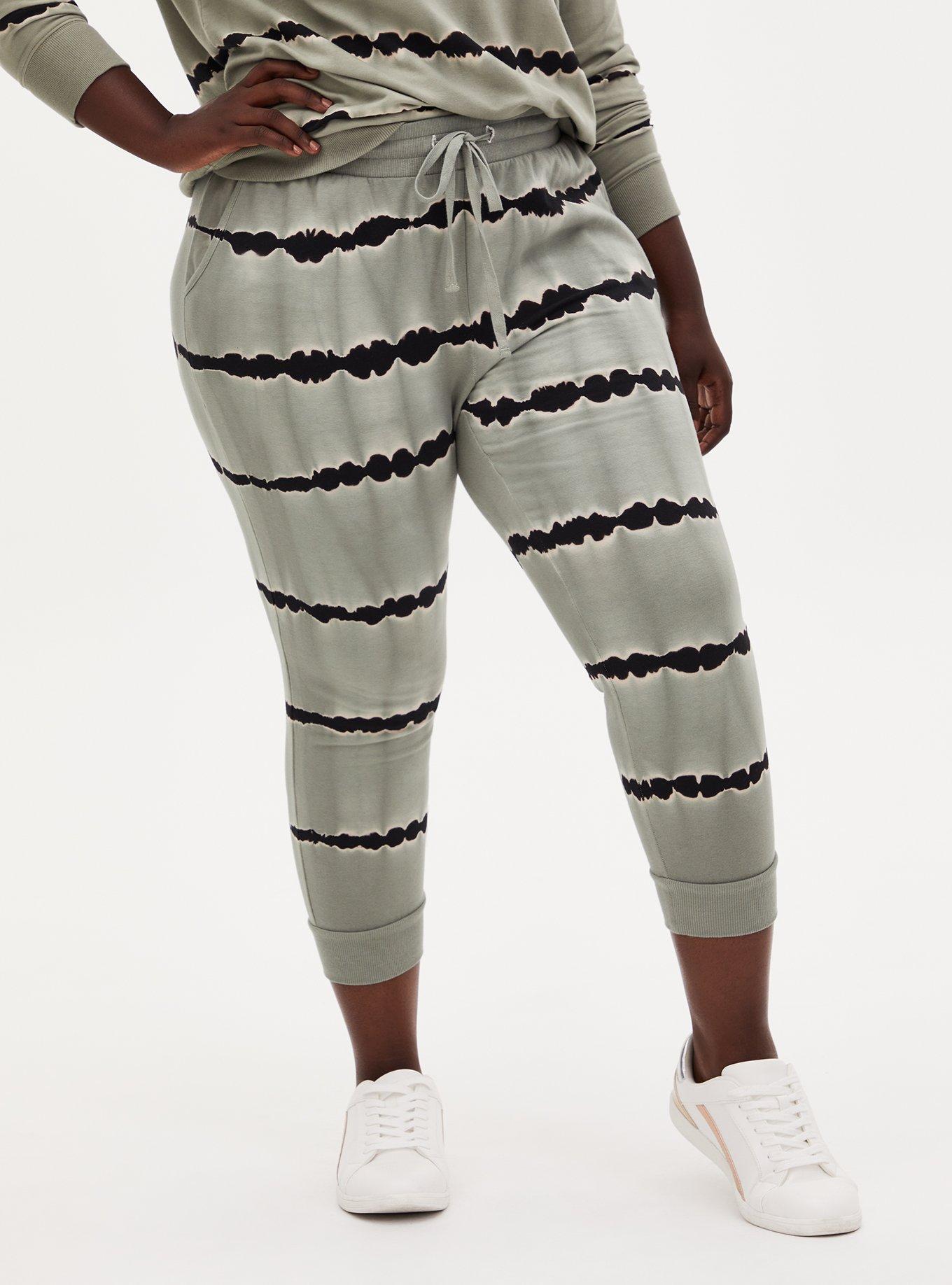 Plus Size Classic Fit Active Crop Jogger Terry Stripe Tie Dye Sage Green Torrid