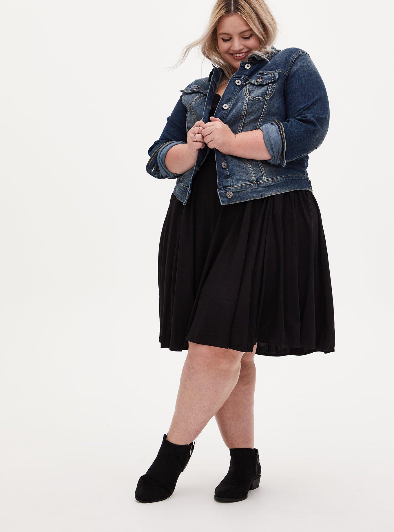 Denim Jacket Little Black Dress With Ankle Boots Short Denim Dress