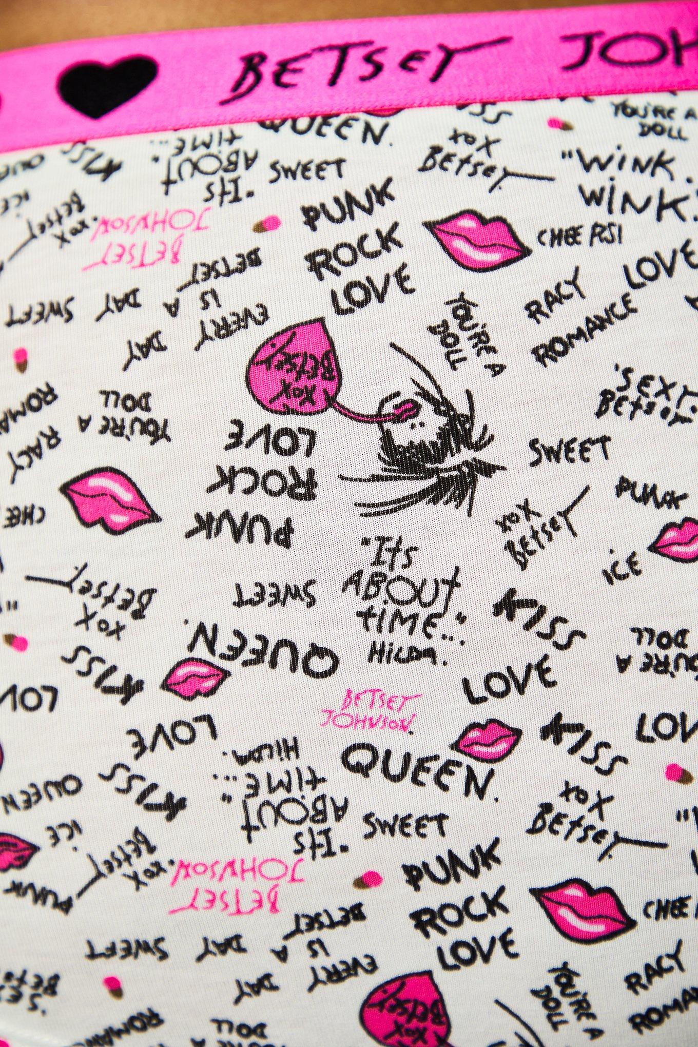 Betsey Johnson Logo White Sweet Words Cotton Boyshort Panty , WHITE, alternate