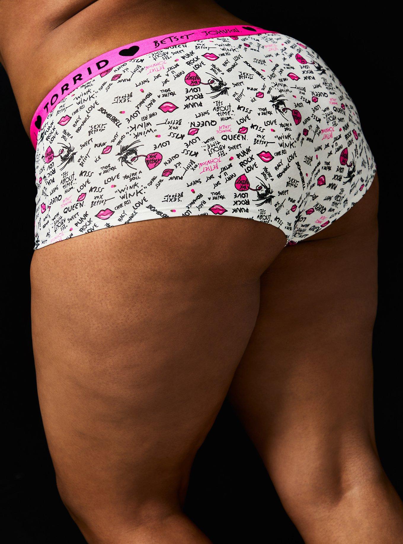 Betsey Johnson Logo White Sweet Words Cotton Boyshort Panty , WHITE, alternate