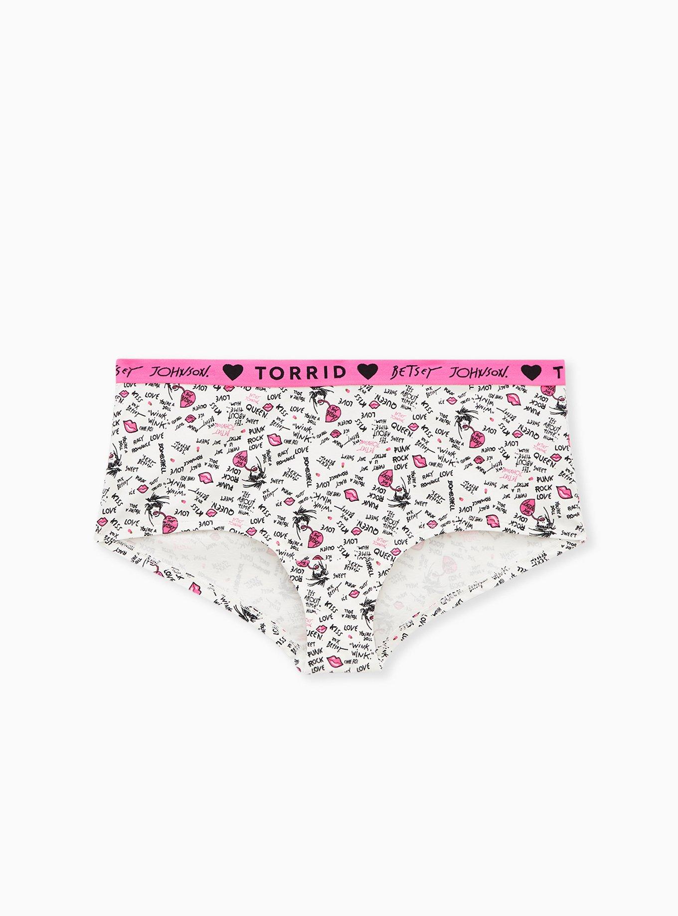 Betsey Johnson Logo White Sweet Words Cotton Boyshort Panty , WHITE, hi-res