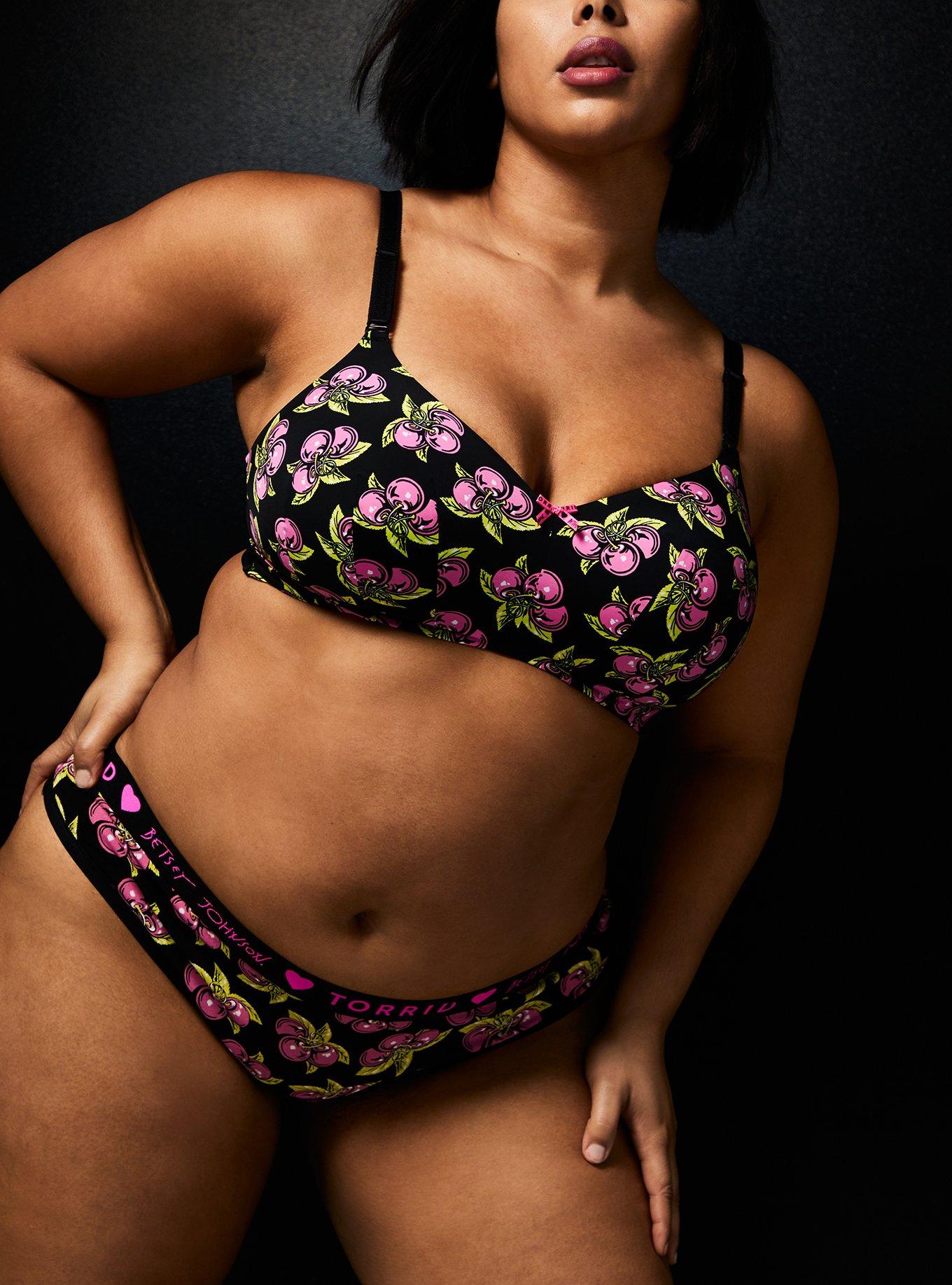 Plus Size Betsey Johnson Logo Black Cherry Cotton Thong Panty , BLACK CHERRY, alternate