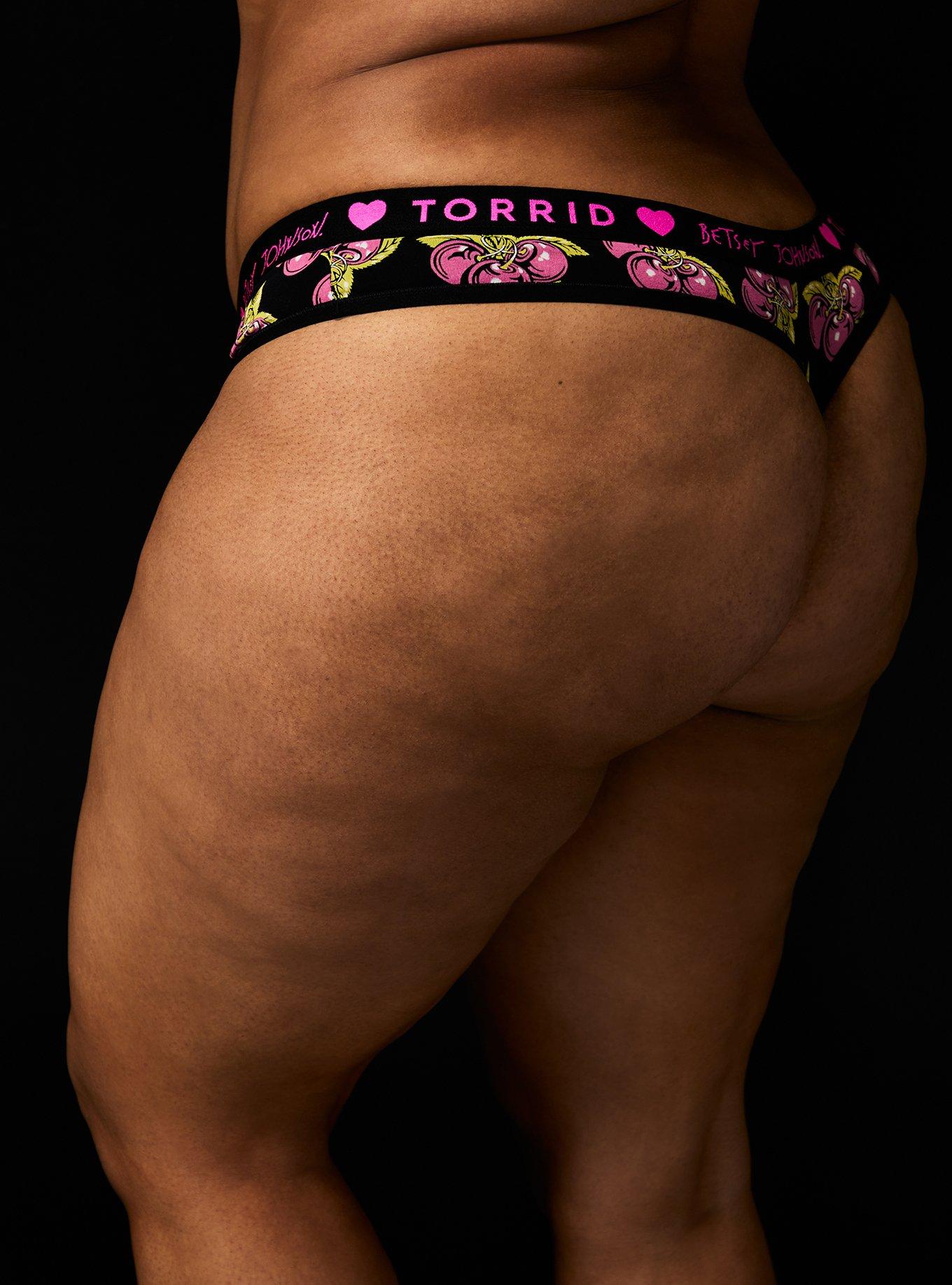 Plus Size Betsey Johnson Logo Black Cherry Cotton Thong Panty , BLACK CHERRY, alternate