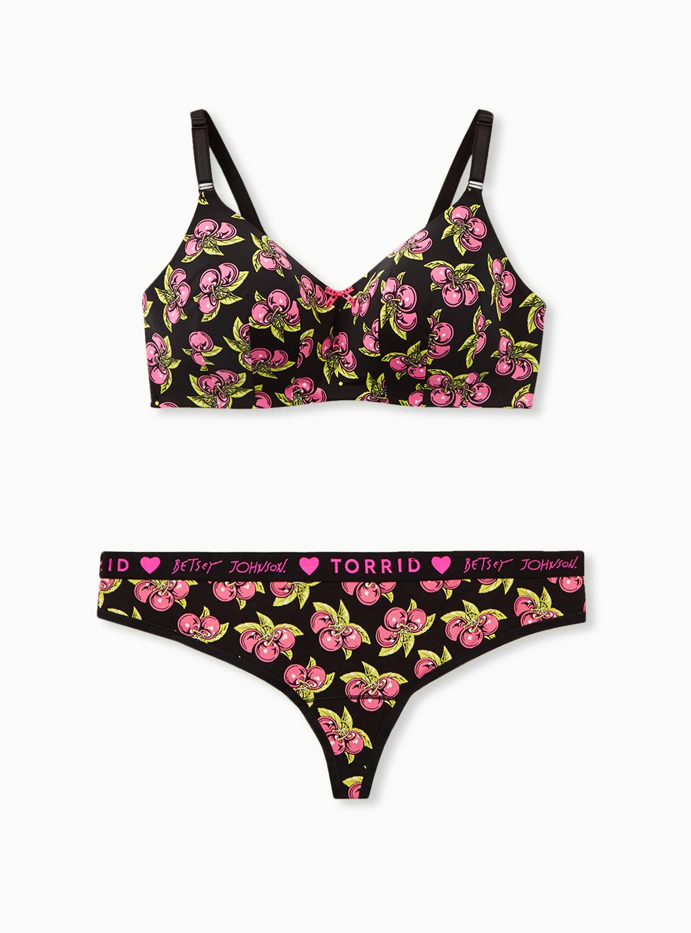 Plus Size Betsey Johnson Logo Black Cherry Cotton Thong Panty , BLACK CHERRY, alternate